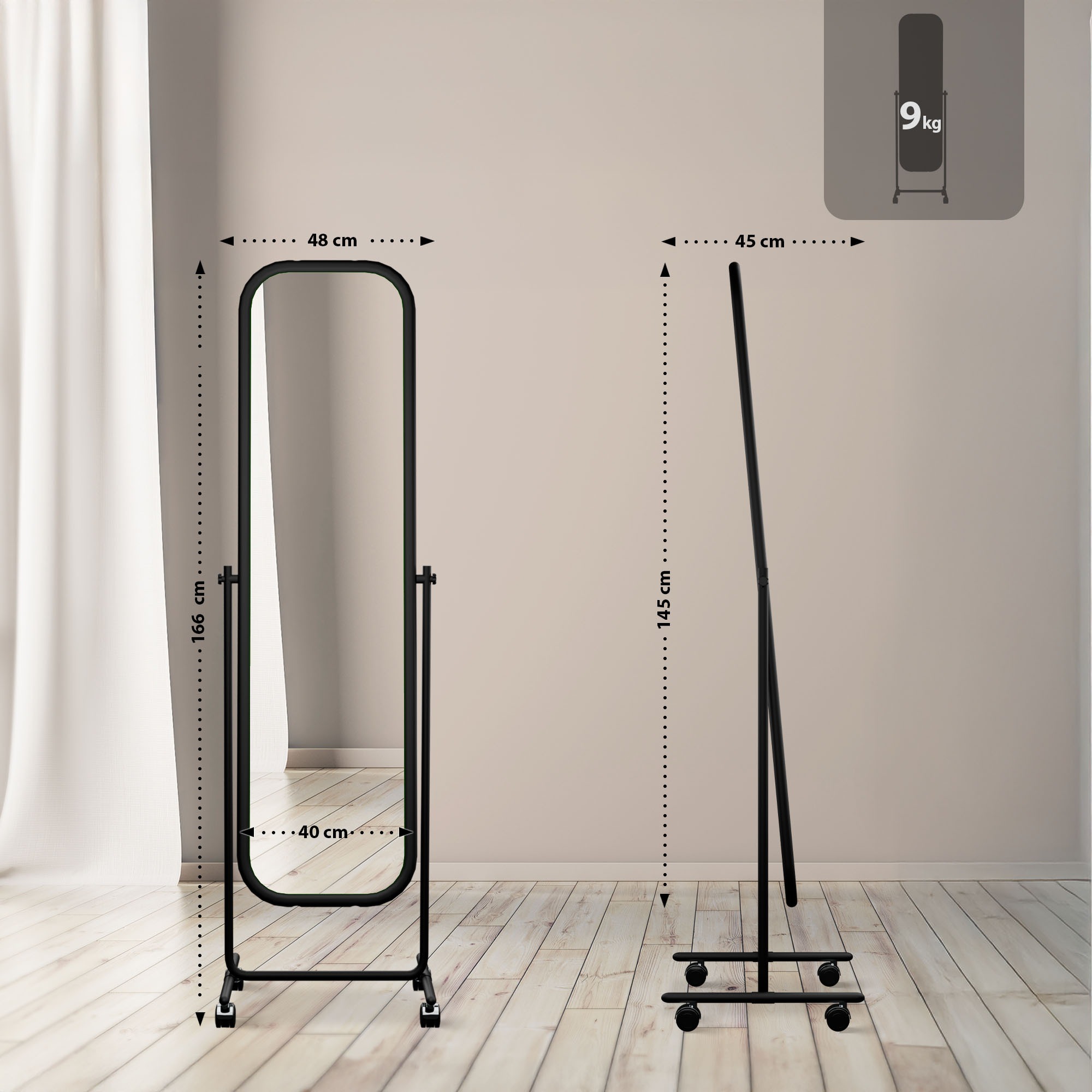 Standspiegel Medusa Eckig, schwarz