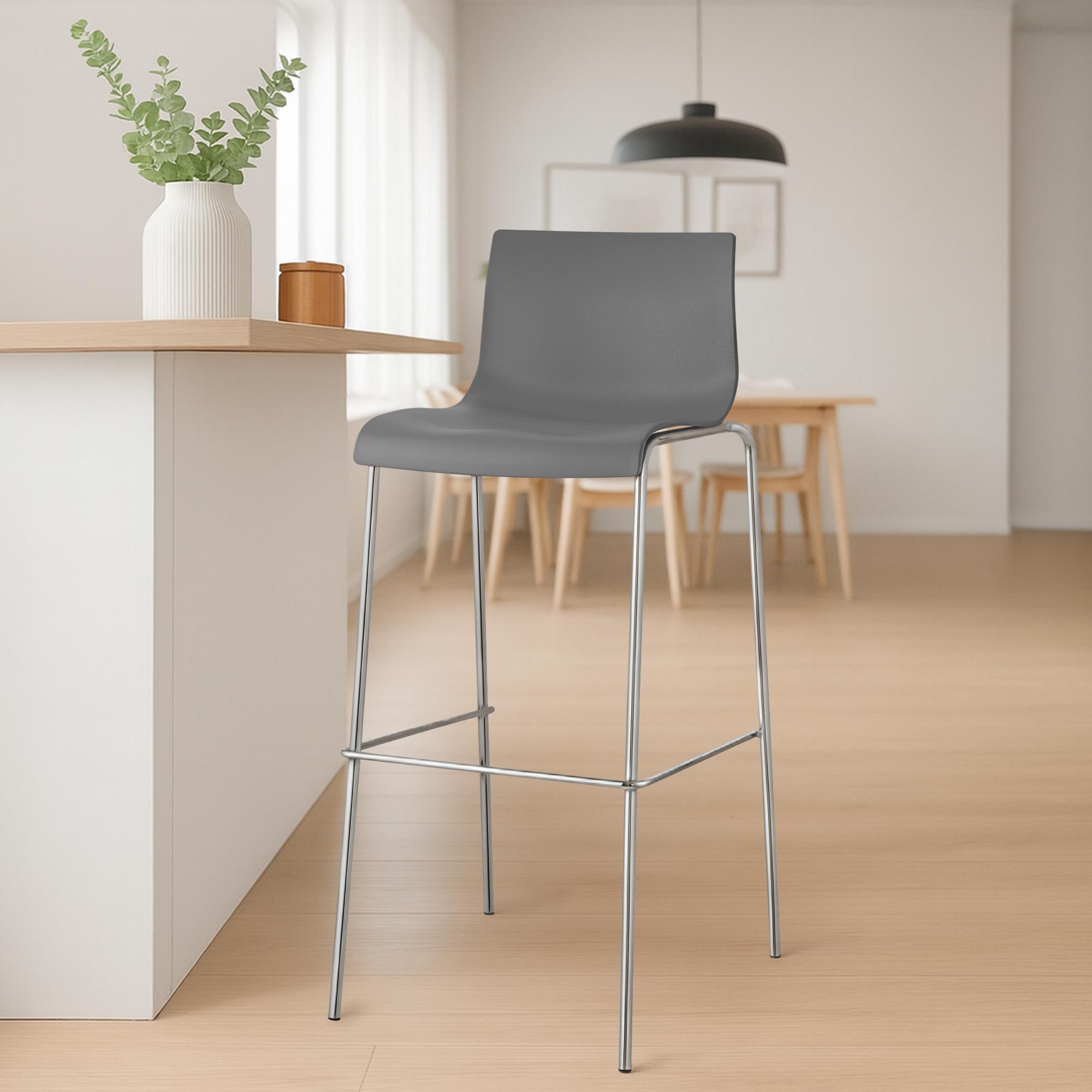 2er Set Barhocker Hoover Kunststoff 4-Fuß Gestell chrom, grau