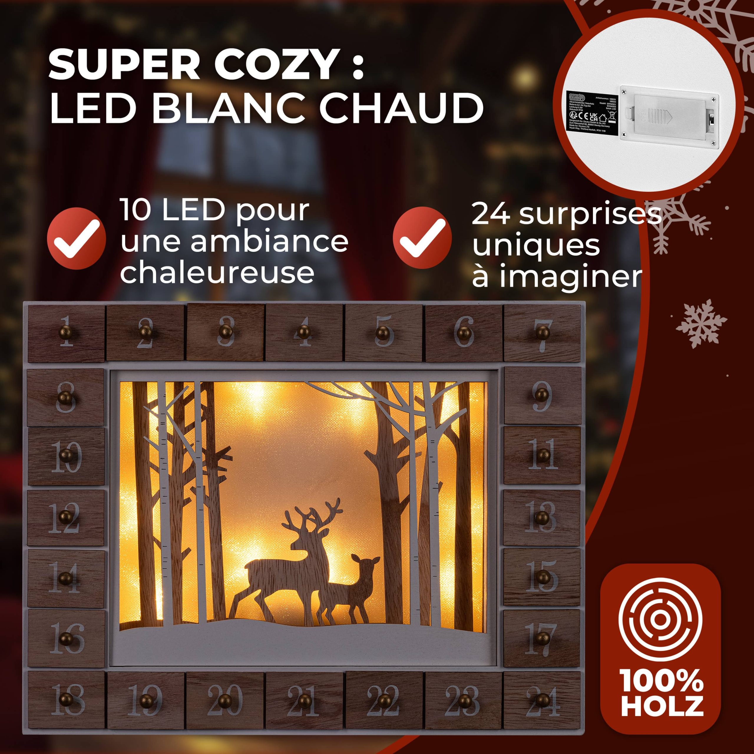 Adventskalender Winterwald Holz LED
