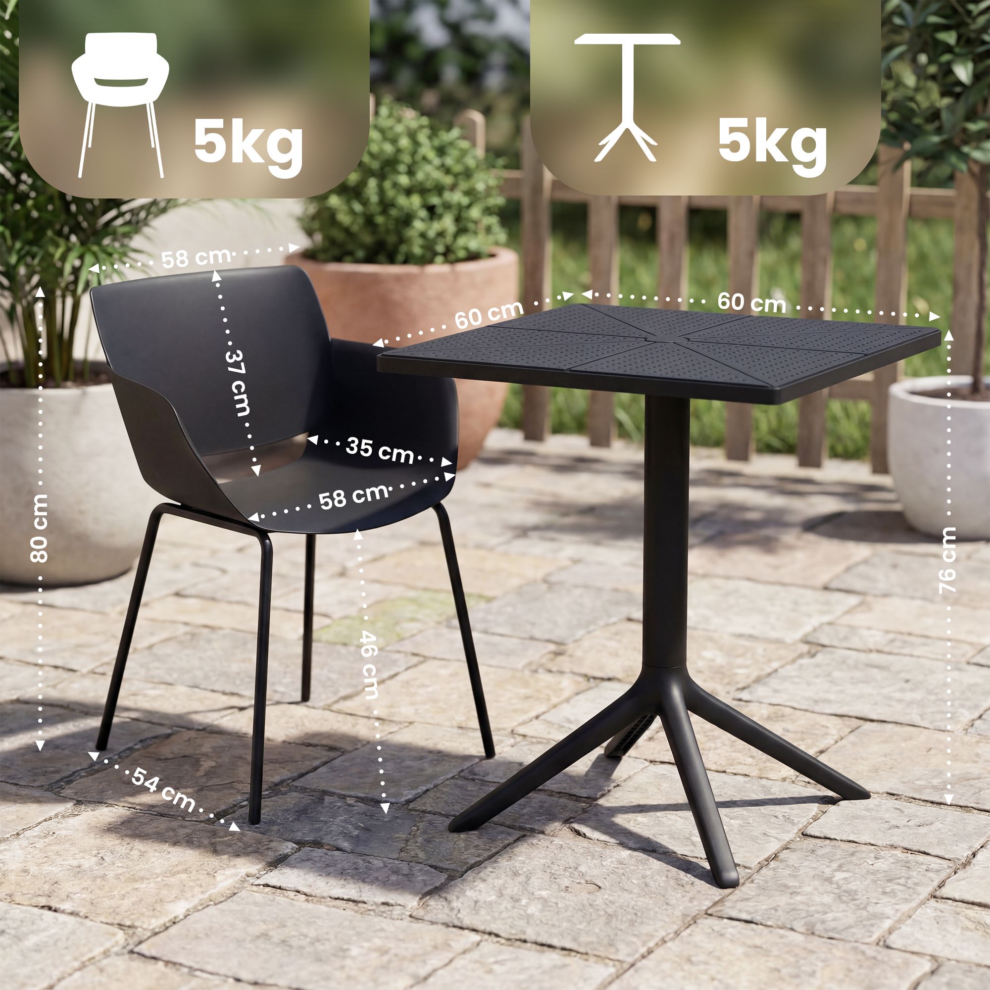 Gartenmöbel-Set Norva mit 4 Stühlen, schwarz
