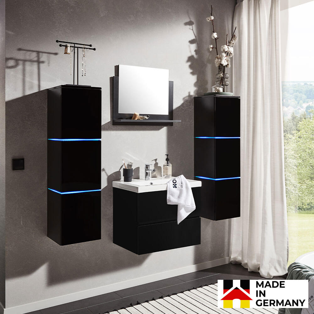 Badmöbel Komplettset WANGEROOGE DELUXE XL - Schwarz Made in Germany