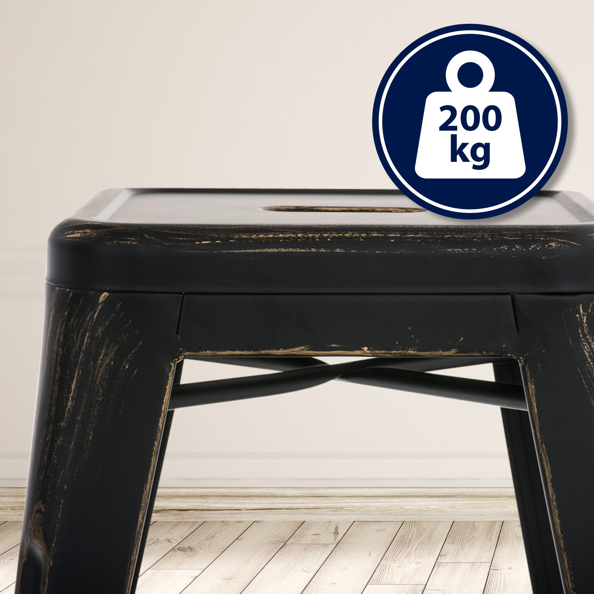 Hocker Armin antik, schwarz-gold