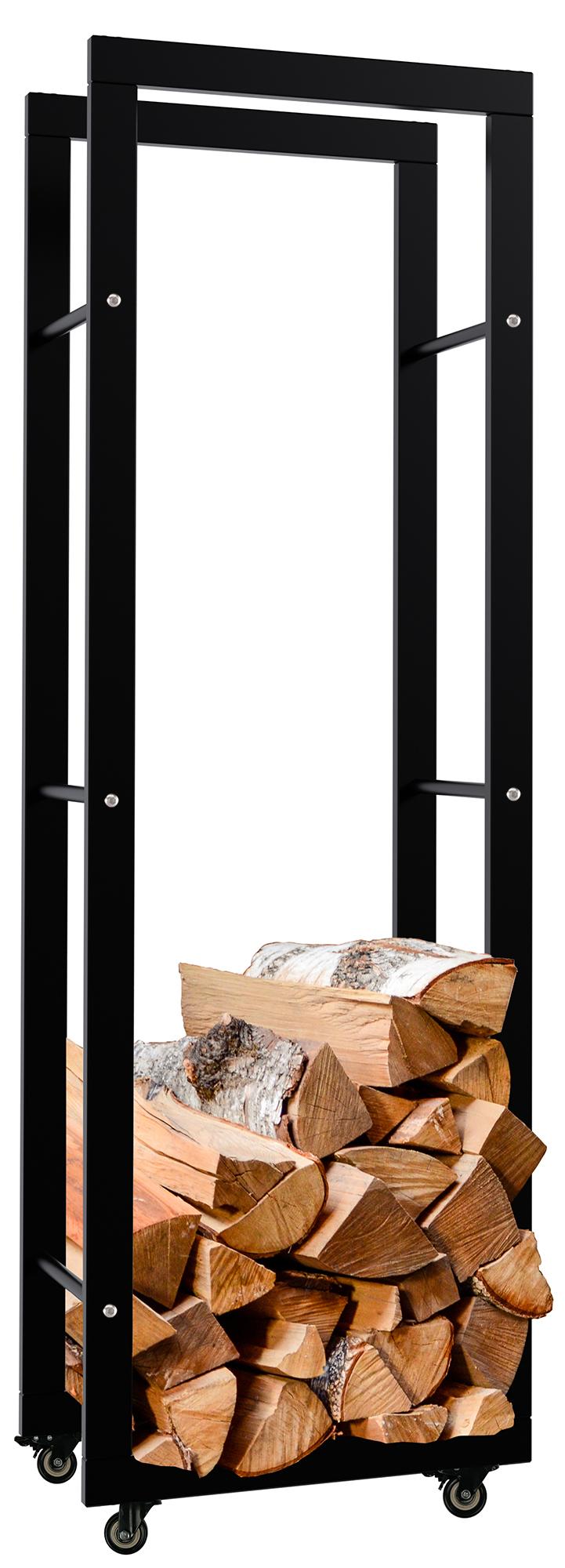 Kaminholzständer Keri mit Rollen 25x40x125, schwarz