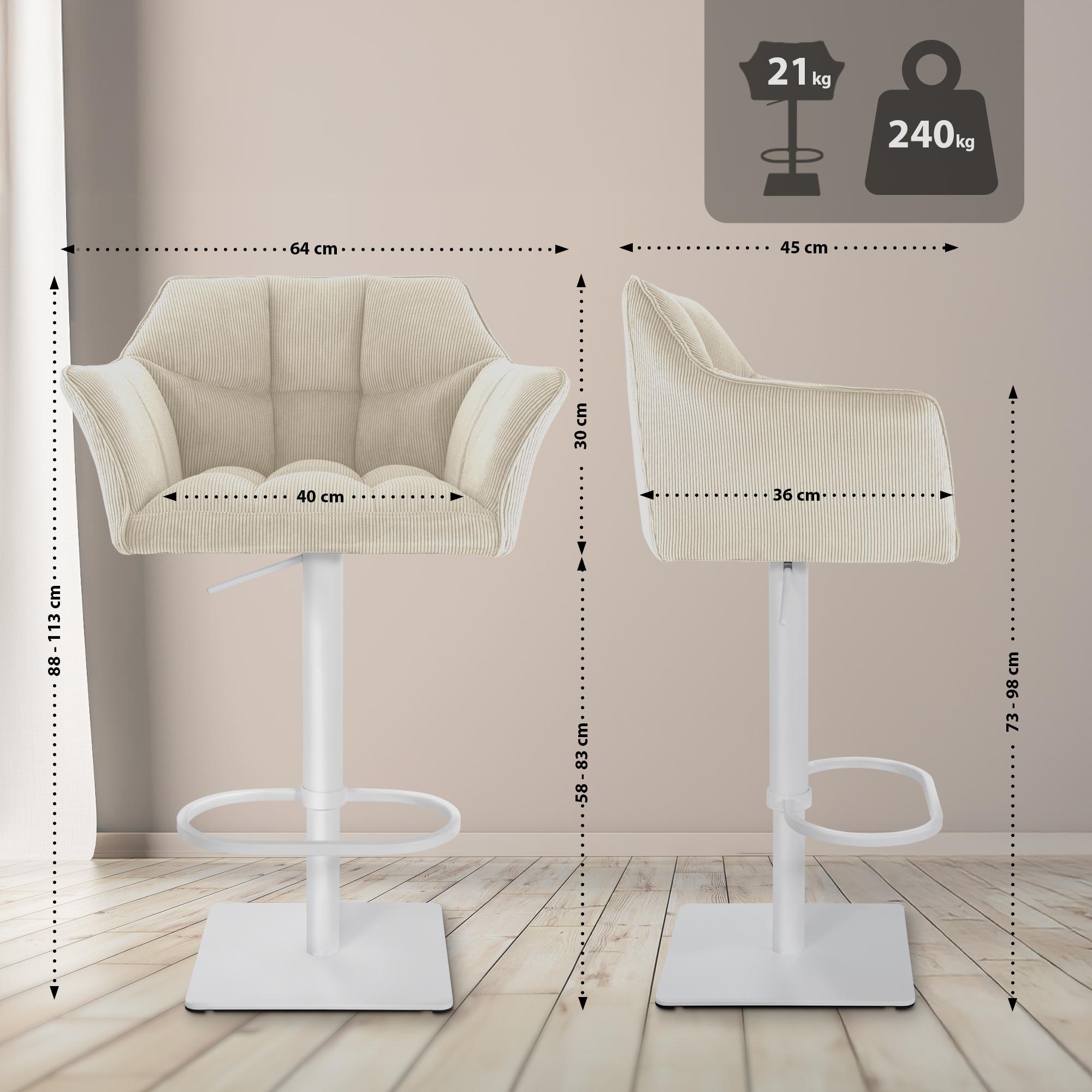 Barhocker Damaso W Cord, creme