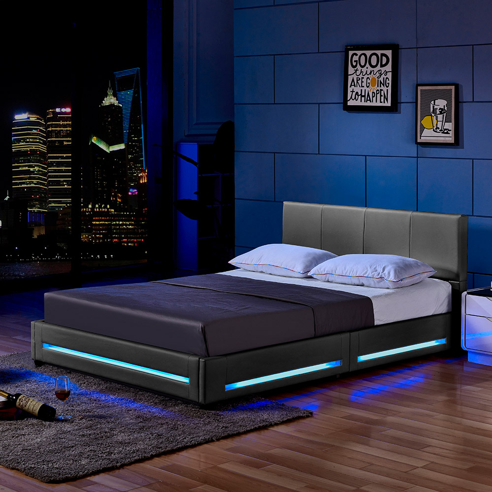 LED Bett ASTEROID - 140 x 200 cm Dunkelgrau