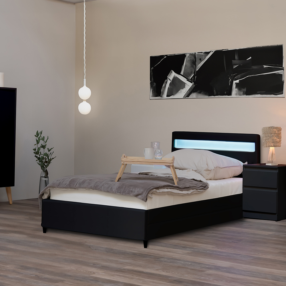 LED Bett mit Schubladen NUBE - 90 x 200 cm Schwarz