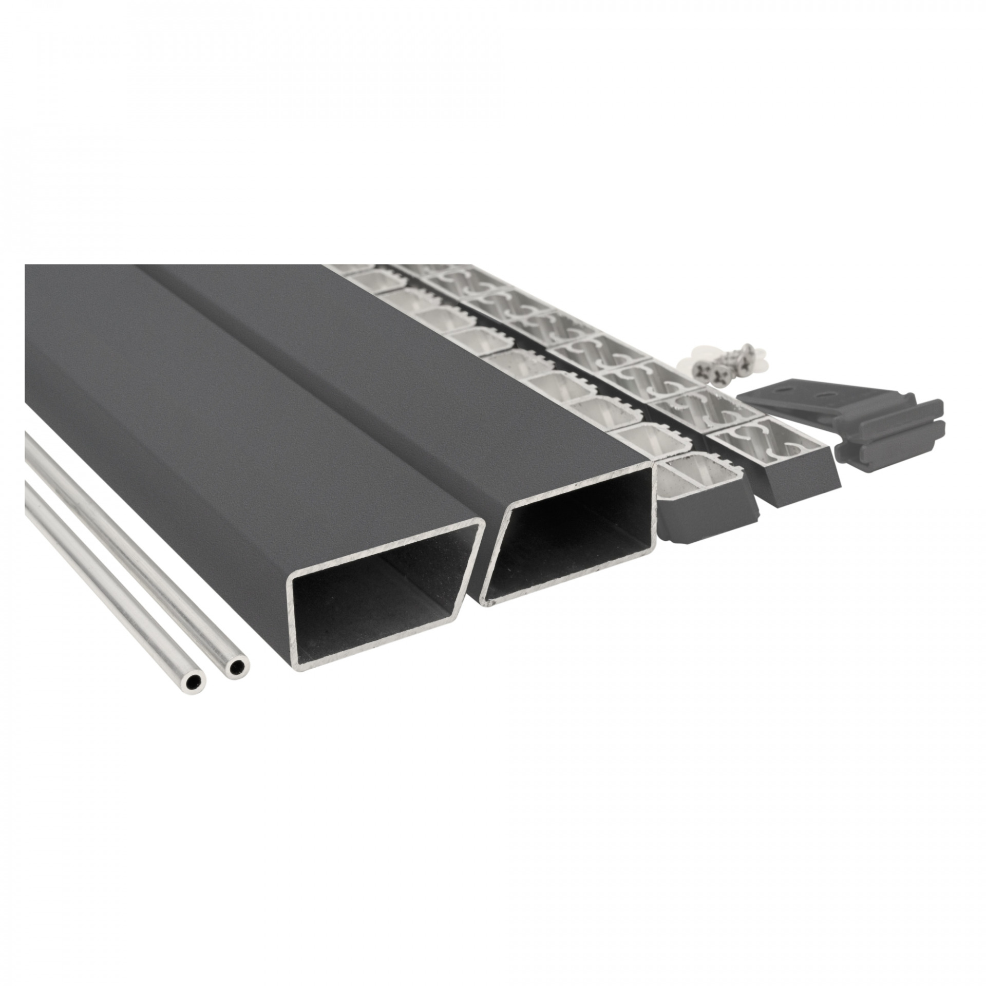 HANÖ-Serie Montageset ANTHRAZIT, 20 x 75 x 1793 mm, mit Start- & Abschluss, Befestigung und Abstandhaltern