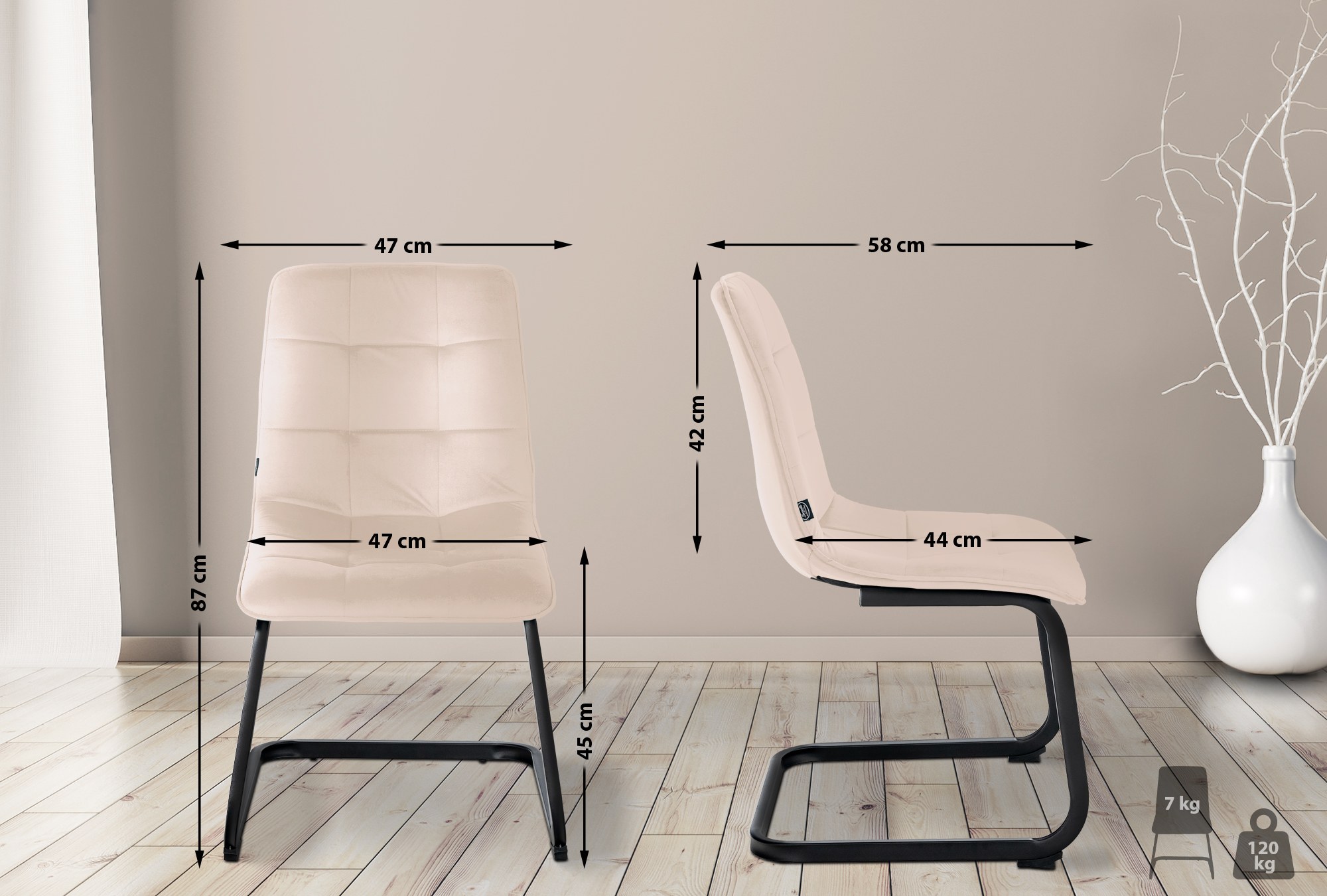 Esszimmerstuhl Vermont Samt, creme