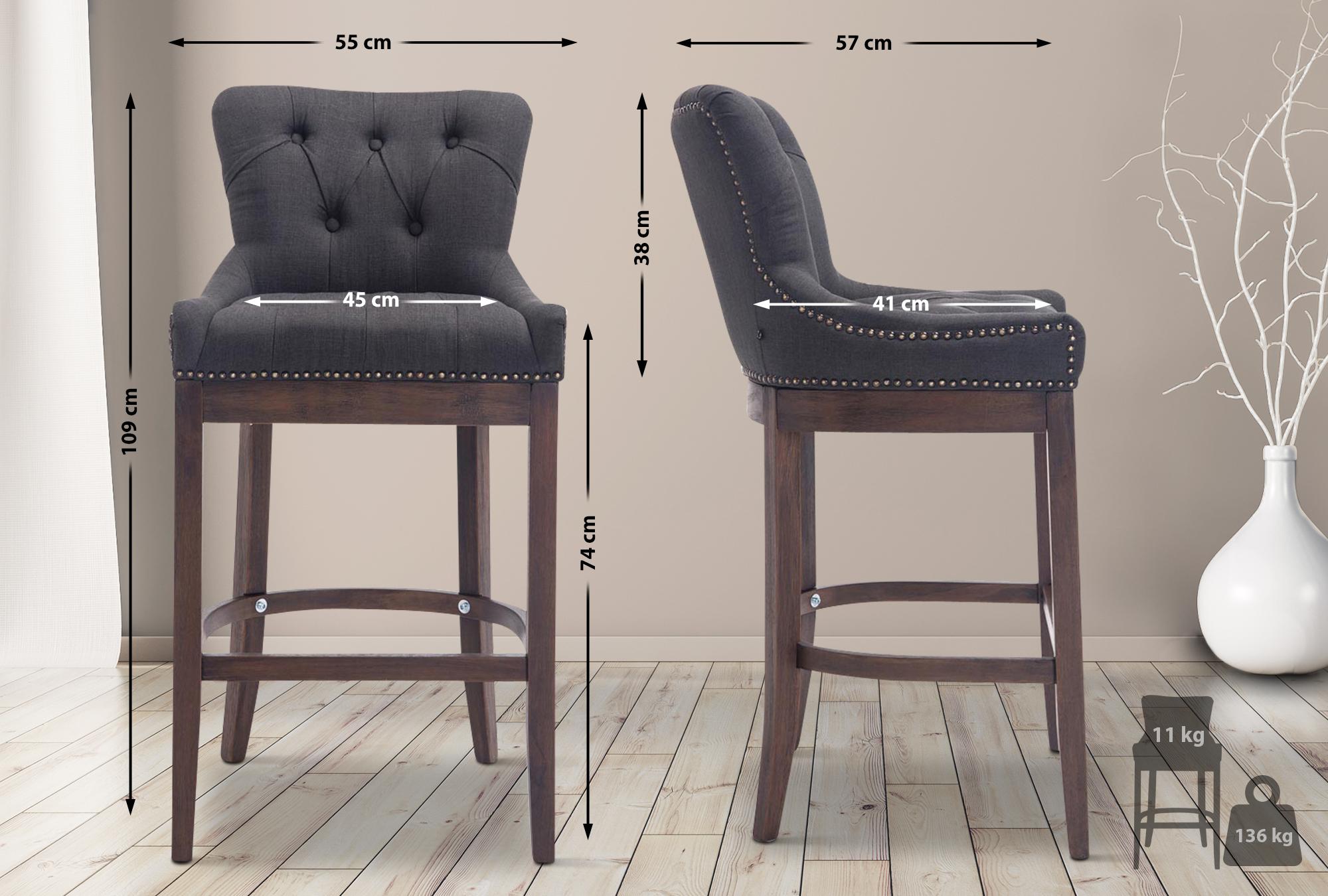 Barhocker Lakewood Stoff, Antik, dunkelgrau