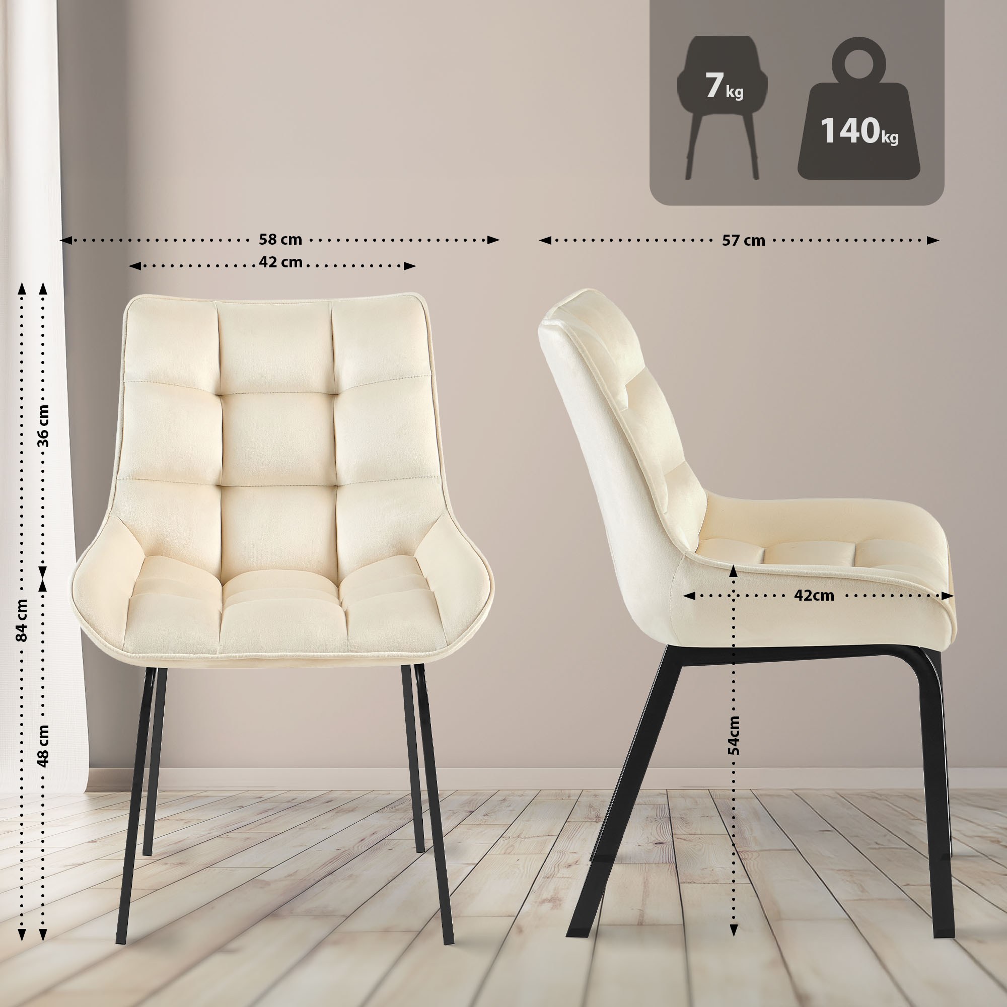 Stuhl Saranda Samt, creme