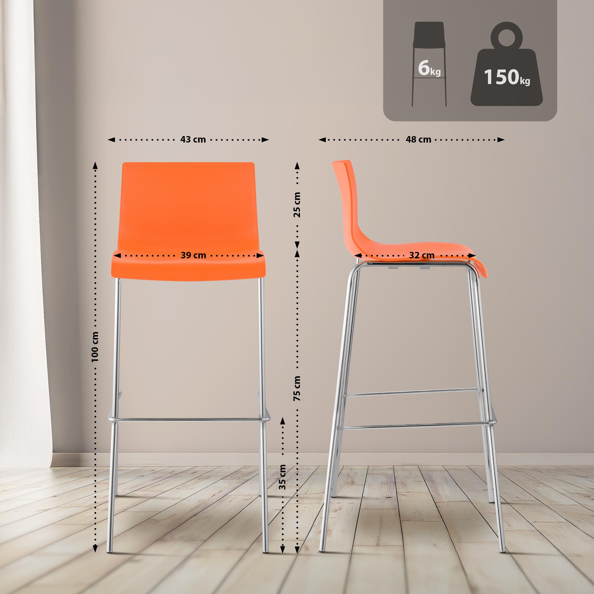 Barhocker Hoover Chrom 4-Fuß Gestell, orange