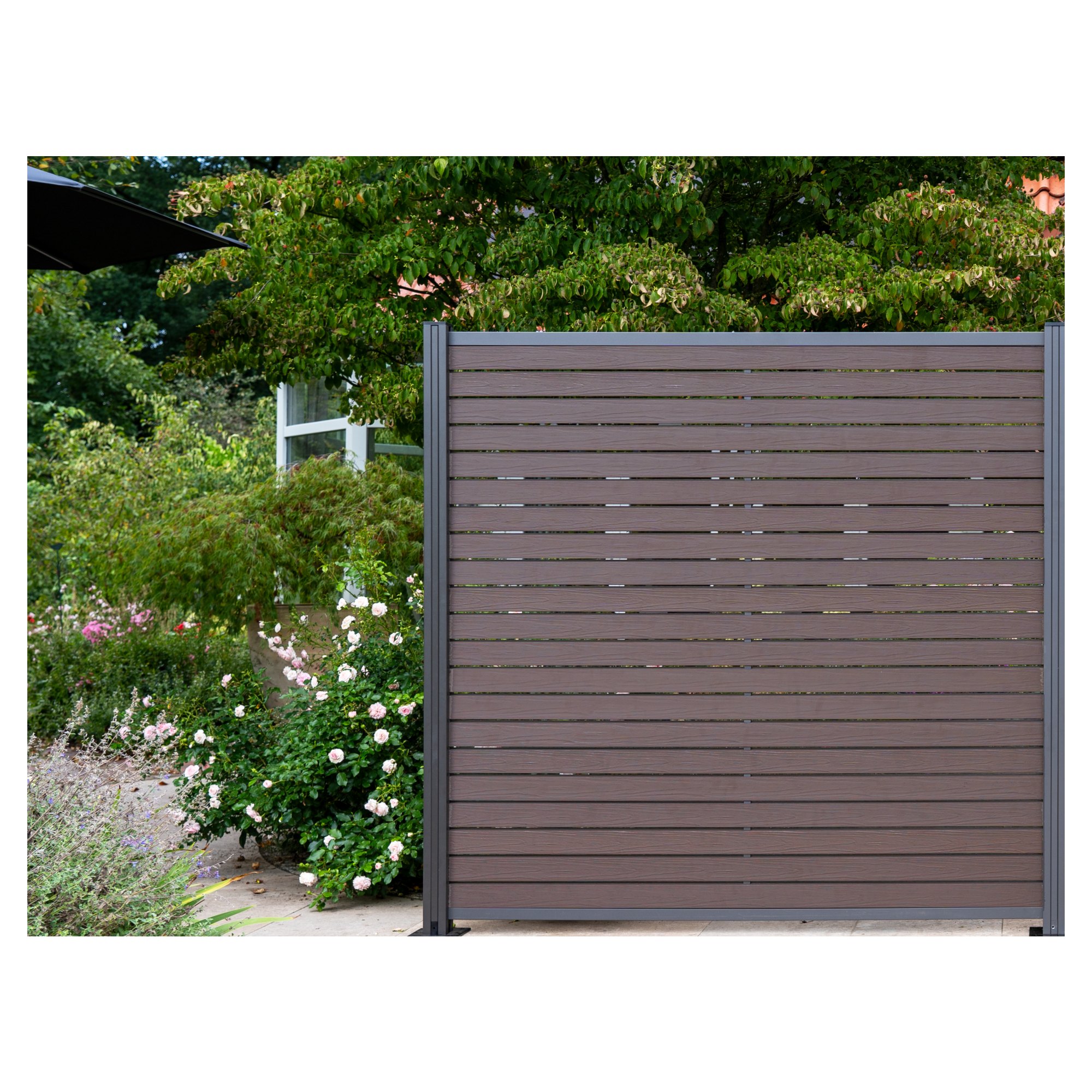 HANÖ-Serie SCHOKO Holzstruktur, 21 Lamellen 20 x 75/68 x 1793 mm, BPC-Rhombus-Steckzaun