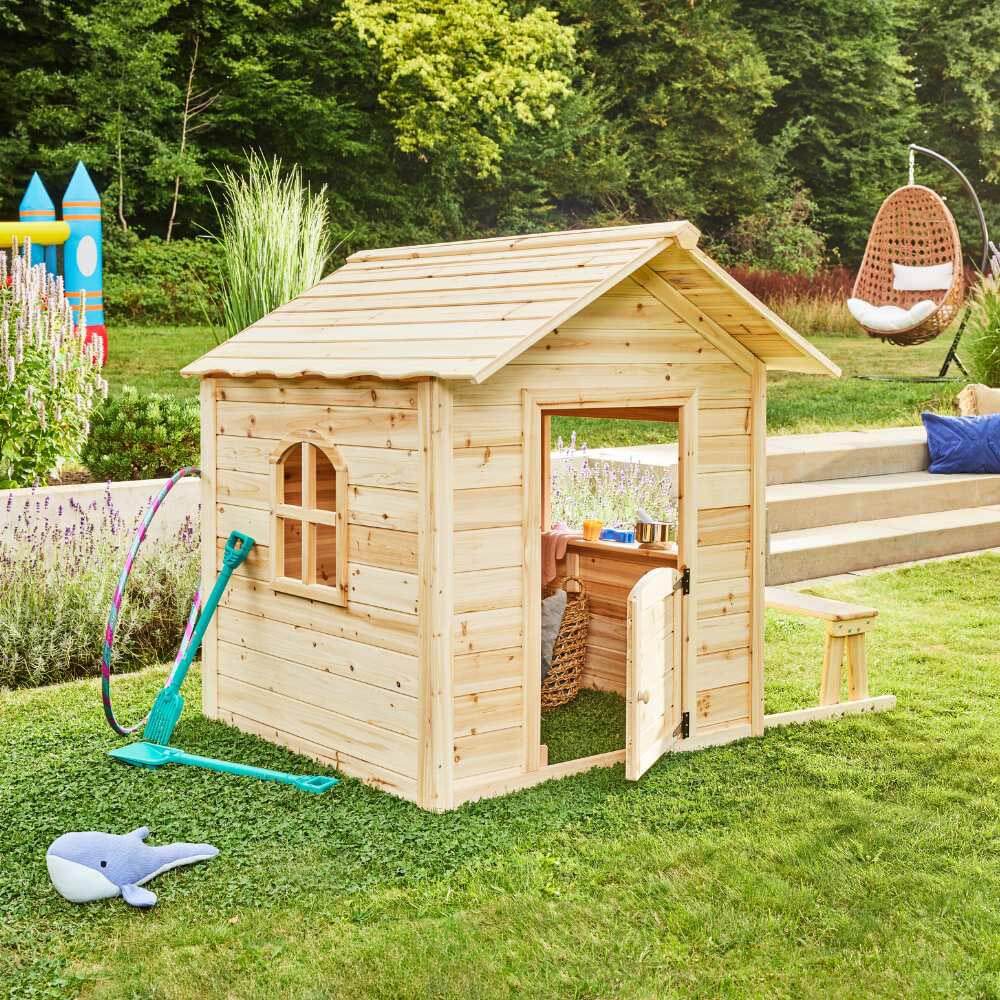 Spielhaus DER GROSSE PALAST - 106 x 111 cm Natur mit Bank