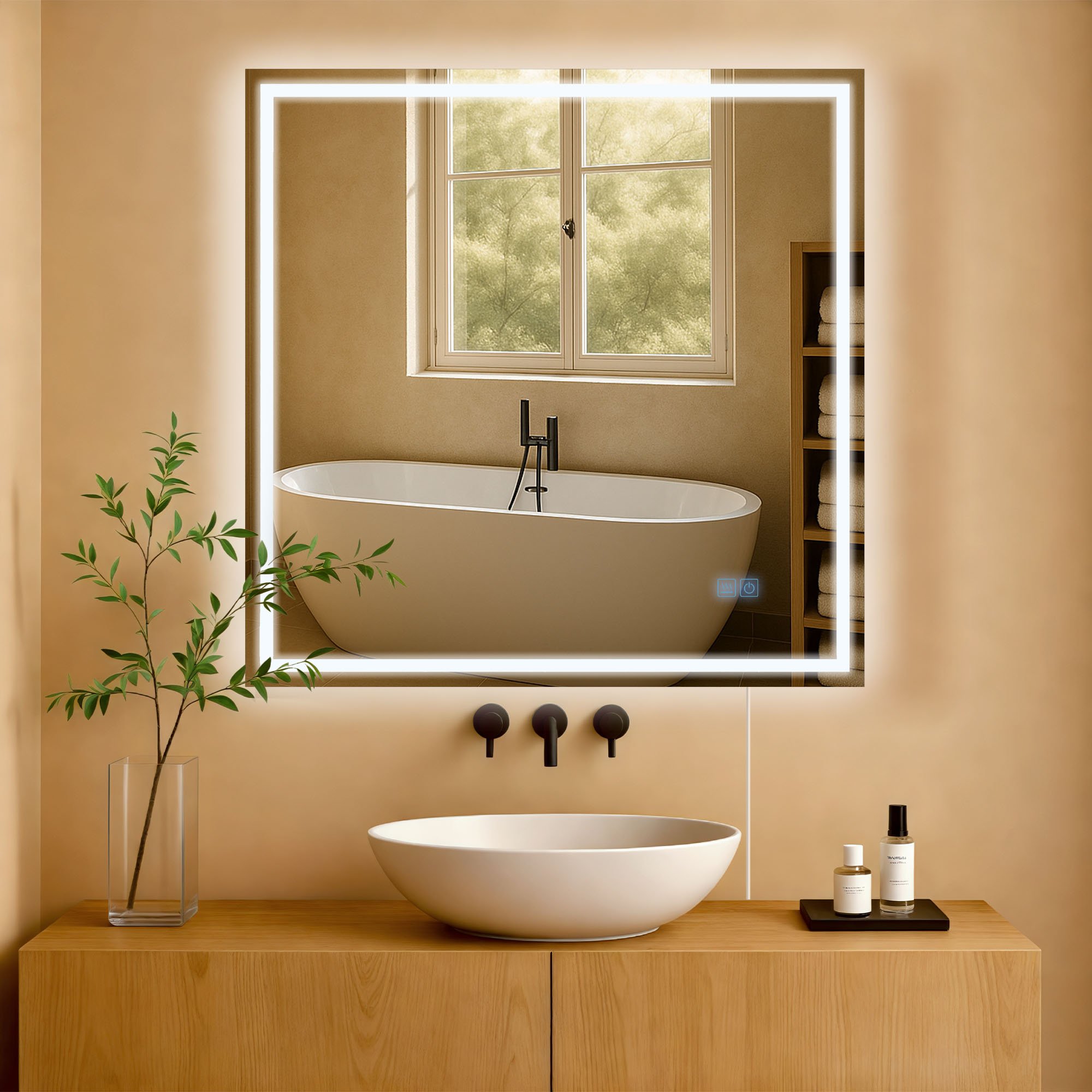 Badspiegel Jaffrey 80x80 ohne Bluetooth, klarglas
