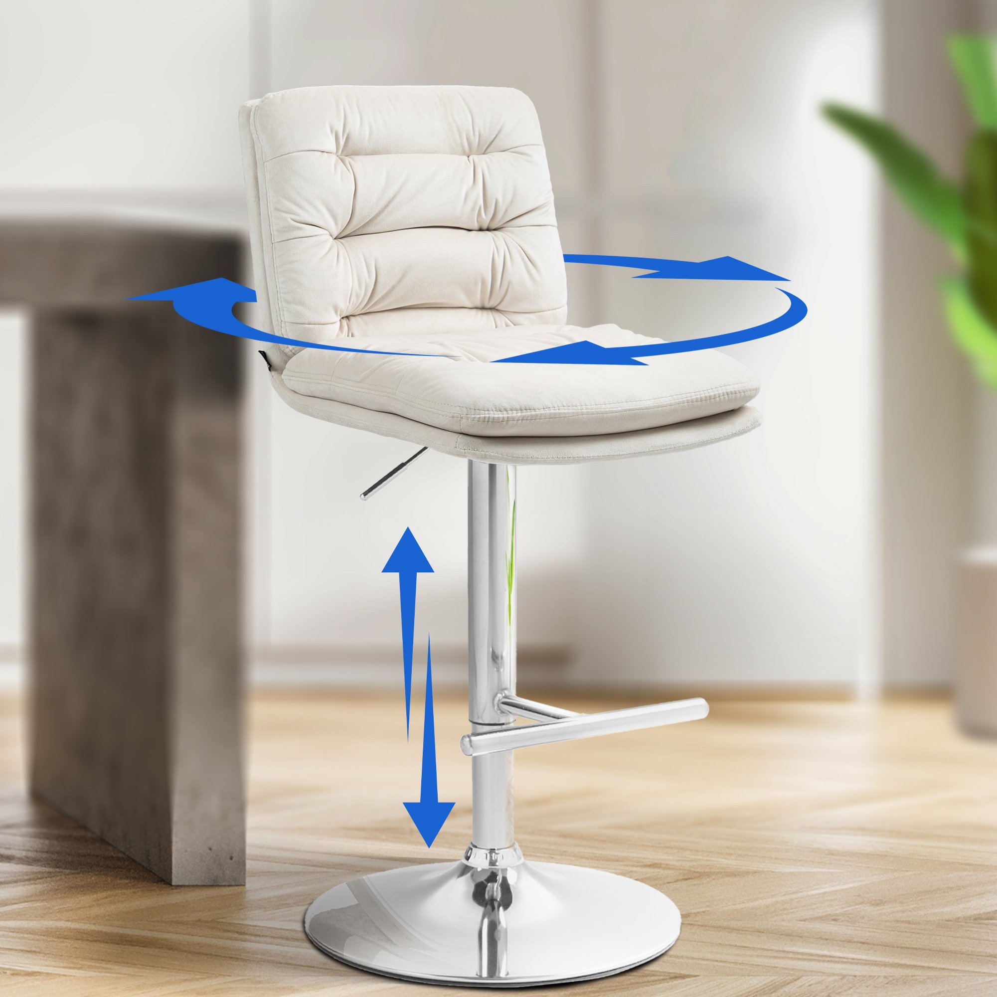 Barhocker Damar Samt chrom, creme