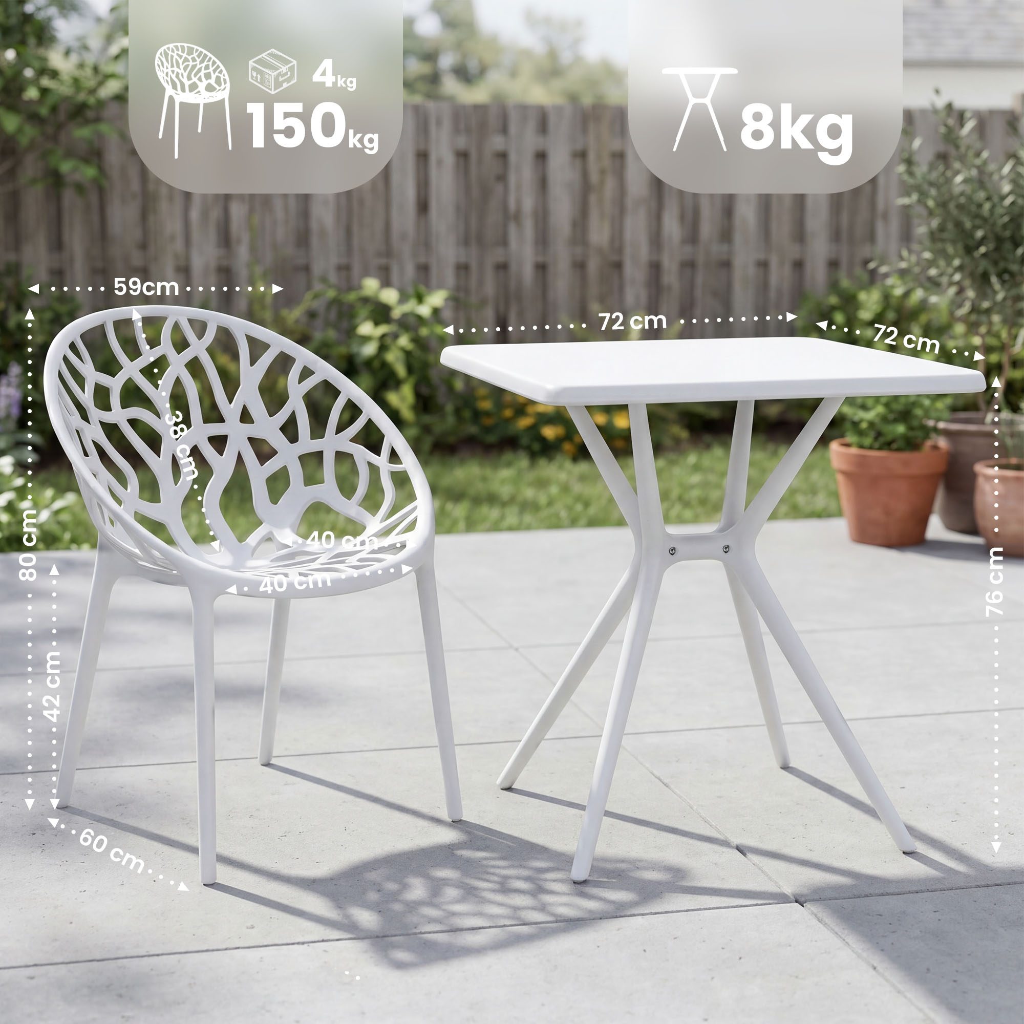 Gartenmöbel-Set Lumera mit 2 Stühlen, weiß