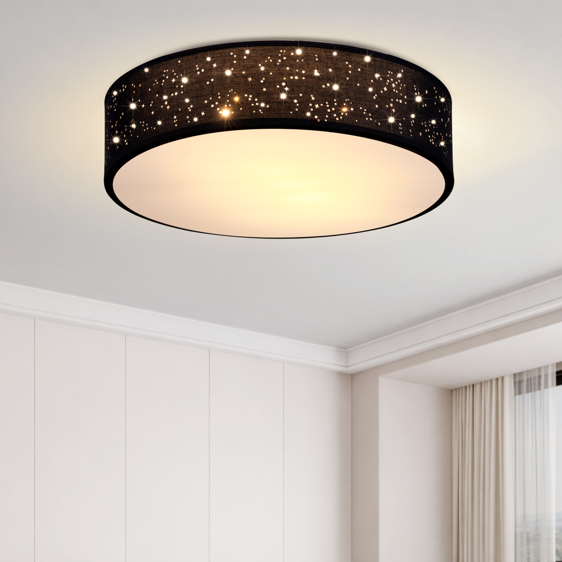 Deckenlampe Schwarz Stoff Ø38cm Sternenhimmel