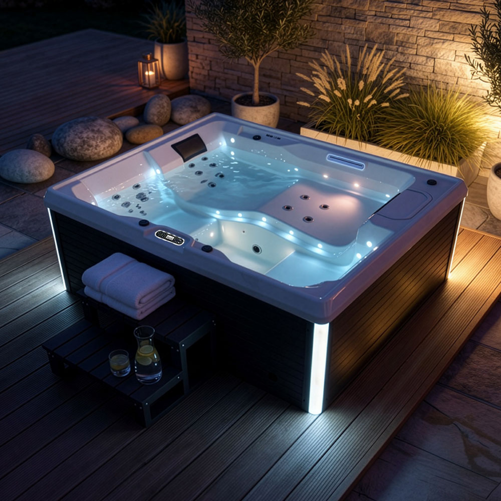 Outdoor Whirlpool mit Treppe und Thermoabdeckung STREAM 211 x 156 cm für 3 Personen
