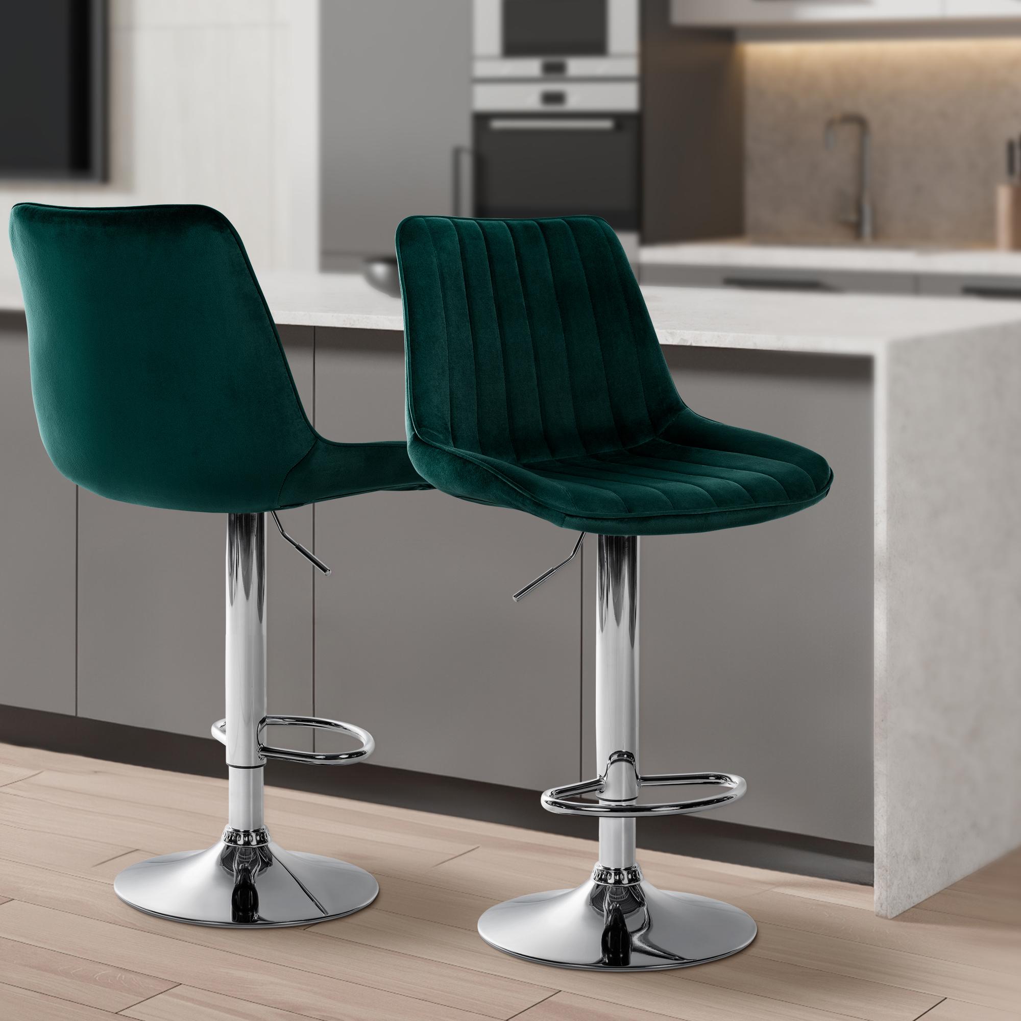 2er Set Barhocker Toni Samt chrom, grün