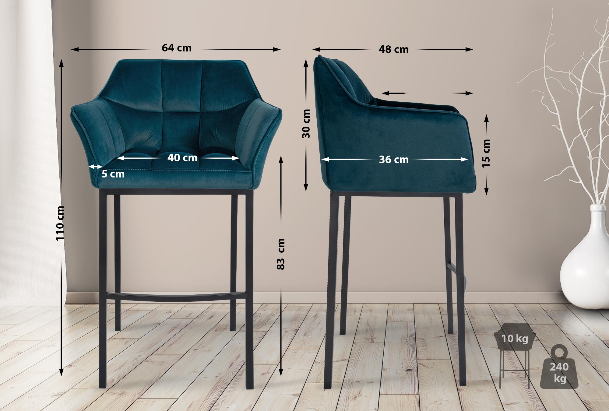 Barhocker Damaso B Samt mit 4-Fuß Gestell, grün