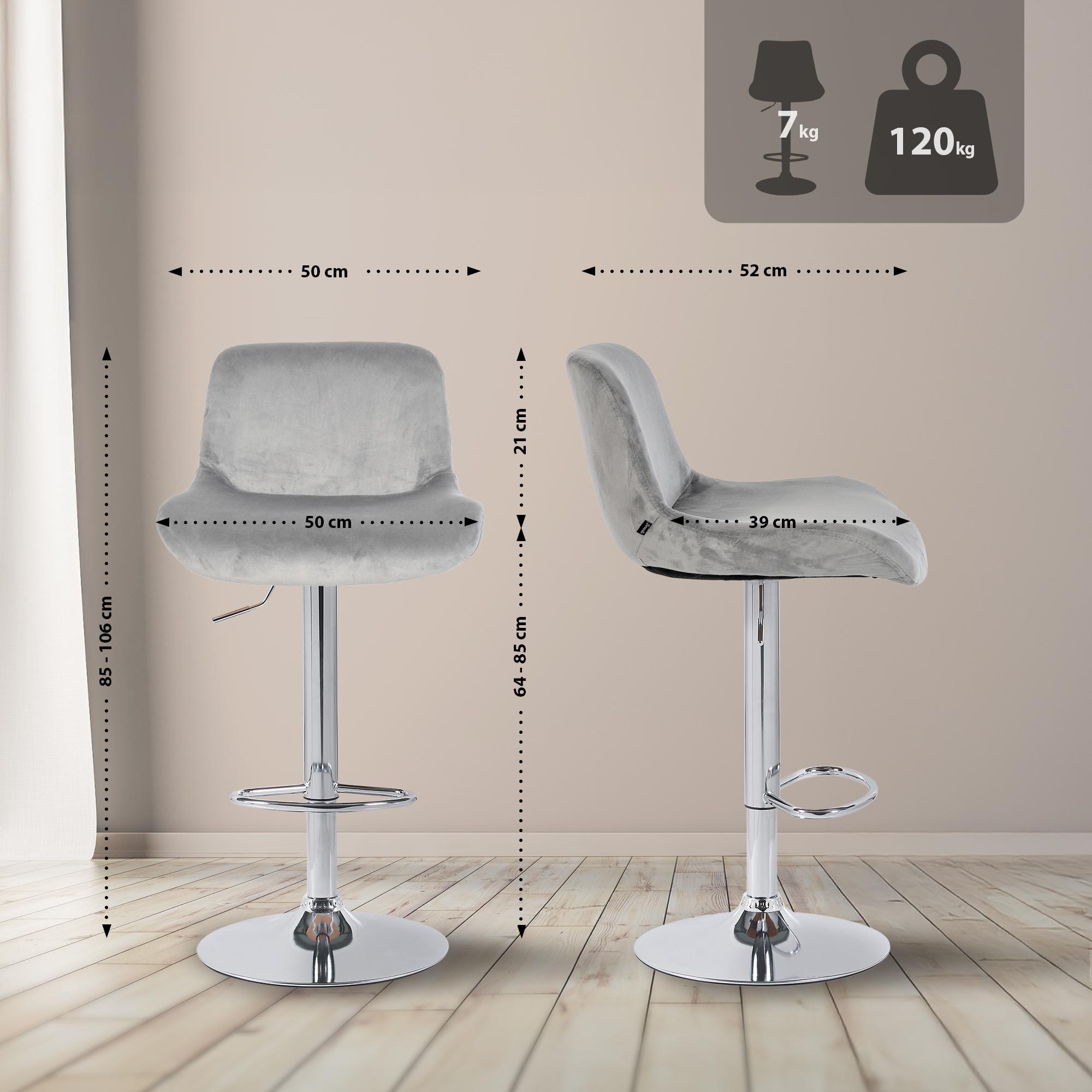 2er Set Barhocker Solon Chrom Samt, grau