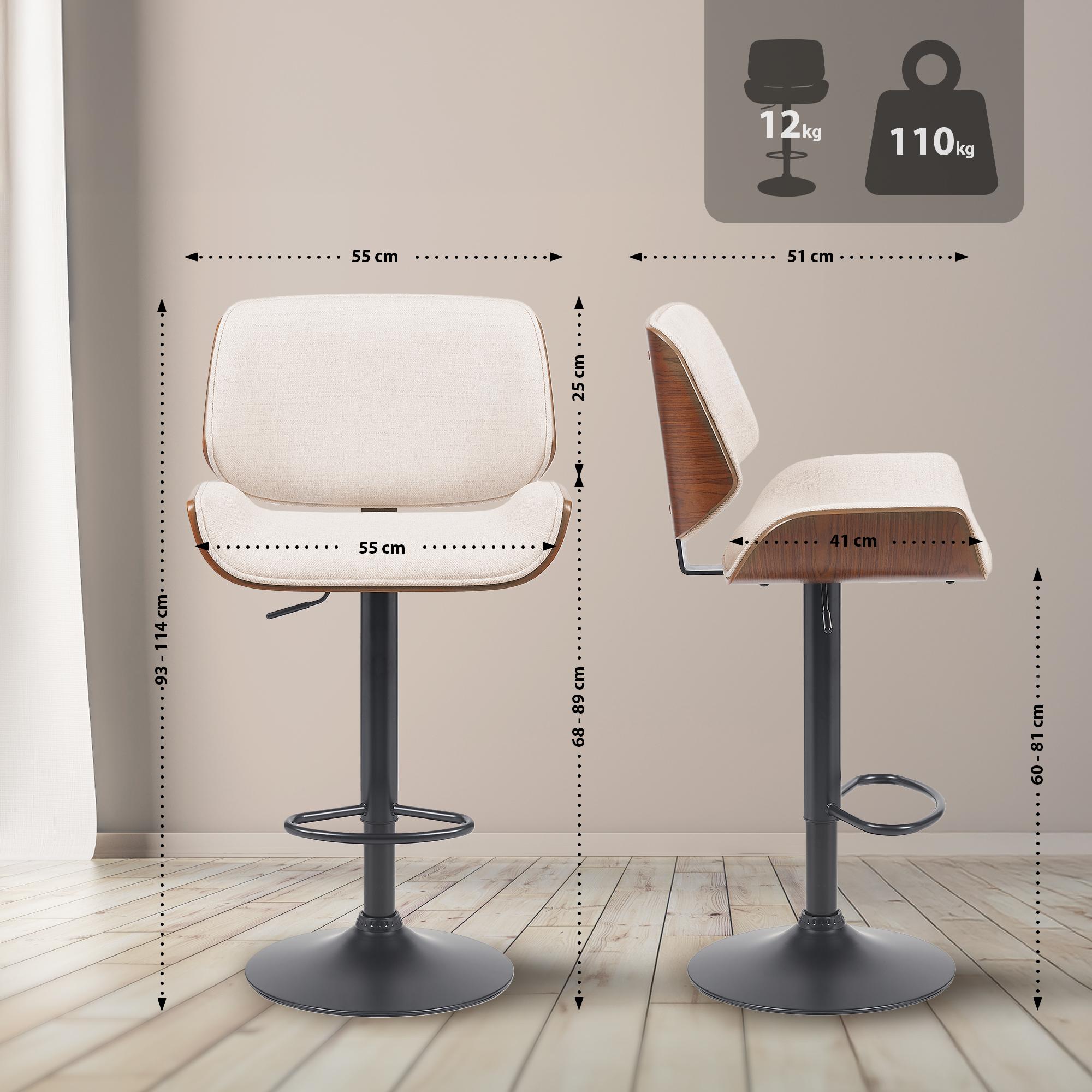 Barhocker Beverley B Stoff, walnuss/creme