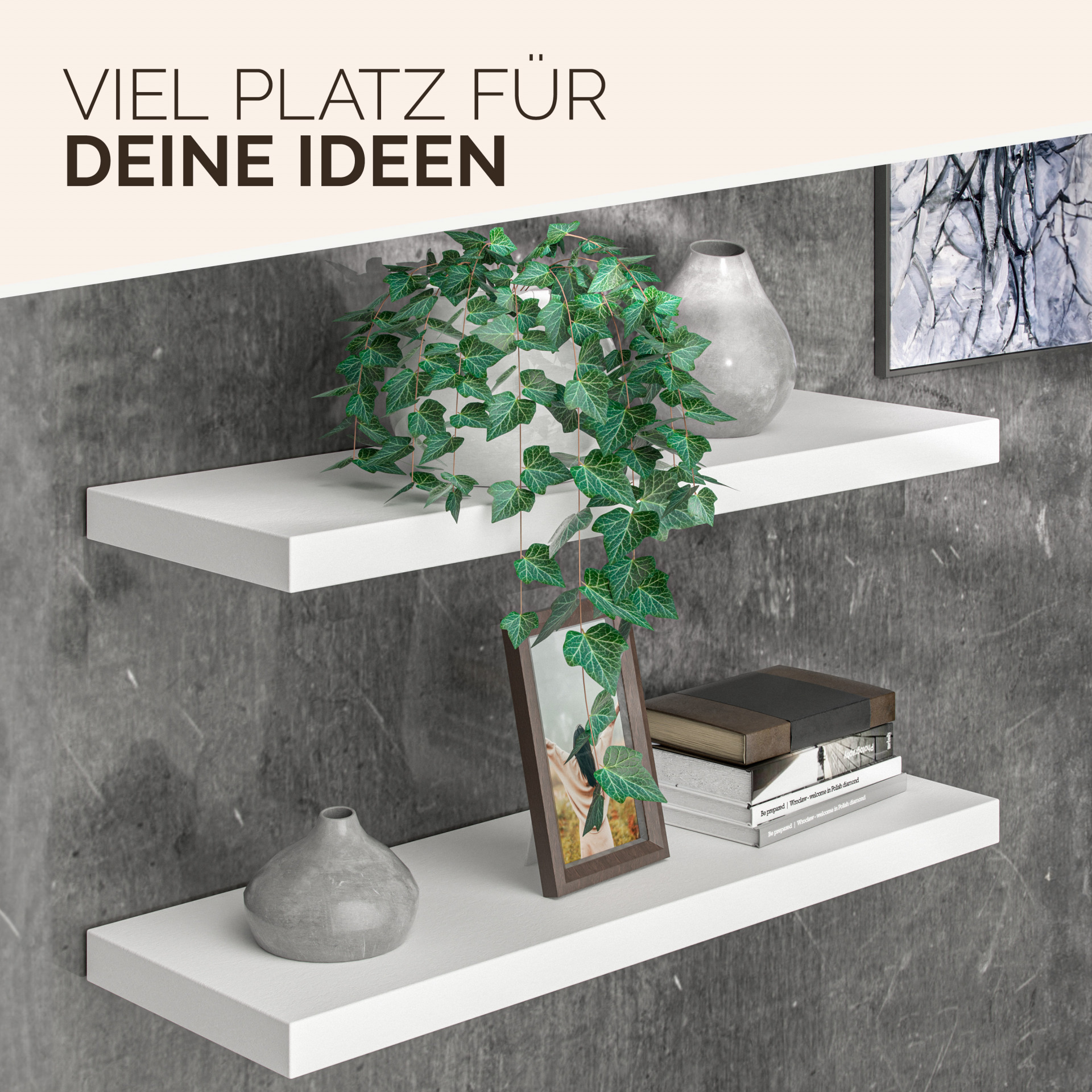 Wandregal Schweberegal 70cm Weiß + Halterung