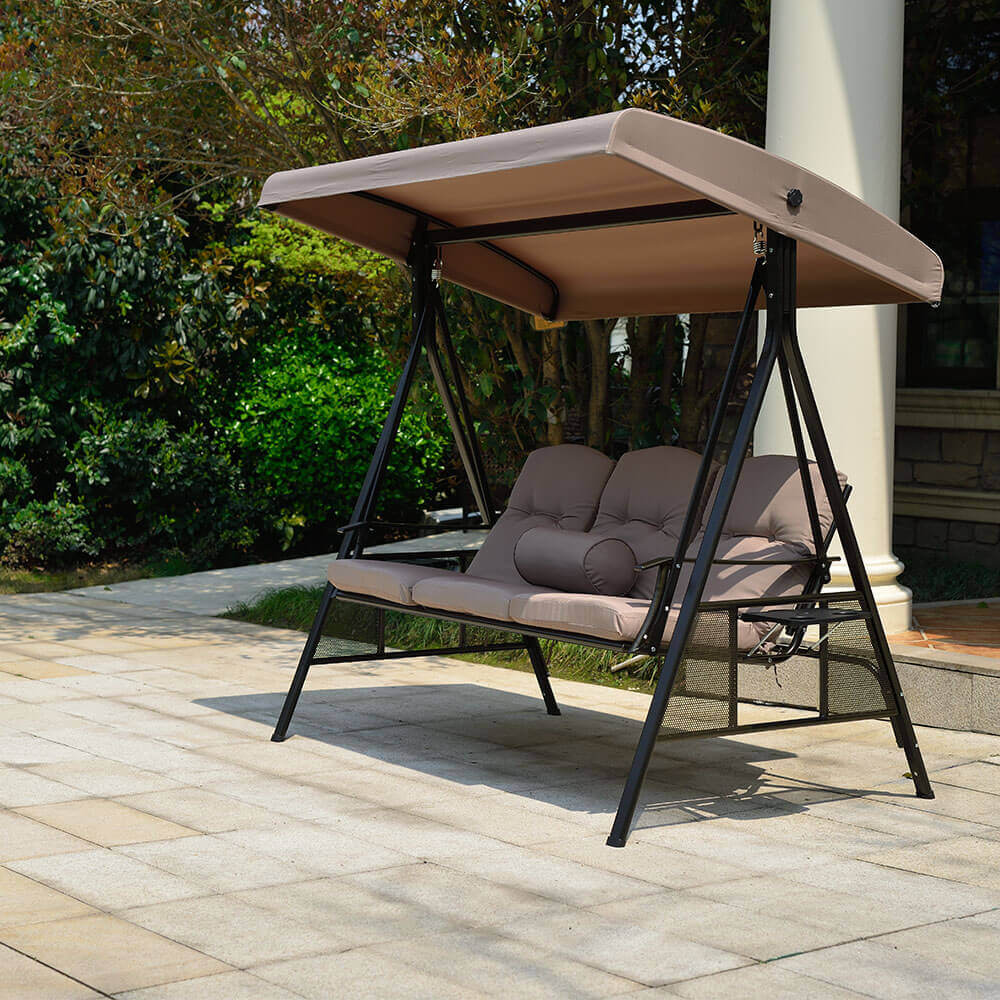 Hollywoodschaukel 3-Sitzer DESCANSO - 115 x 198 cm Beige mit Abdeckung