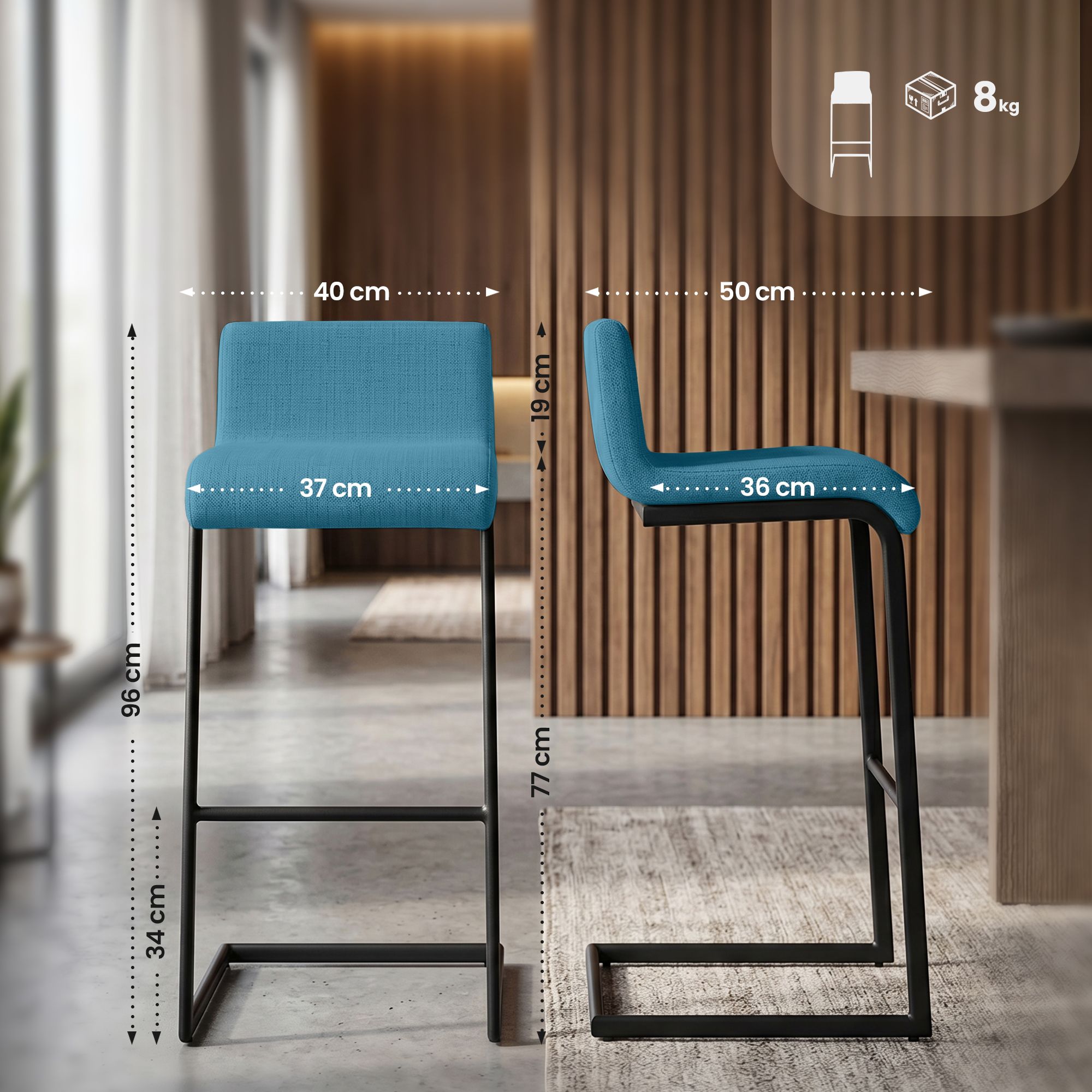 2er Set Barhocker Newport B Stoff, blau