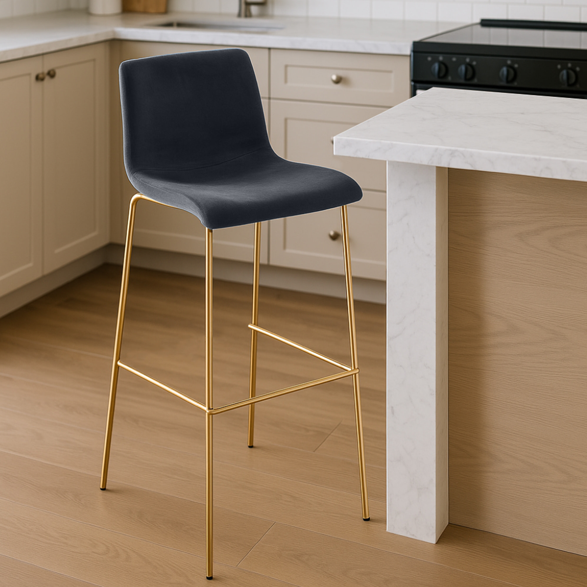Barhocker Hoover Samt 4-Fuß Gold, schwarz