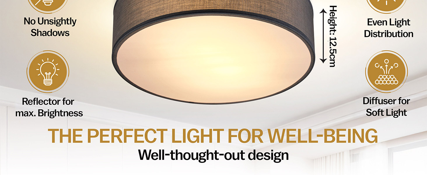 Deckenlampe Grau Stoff Ø38cm