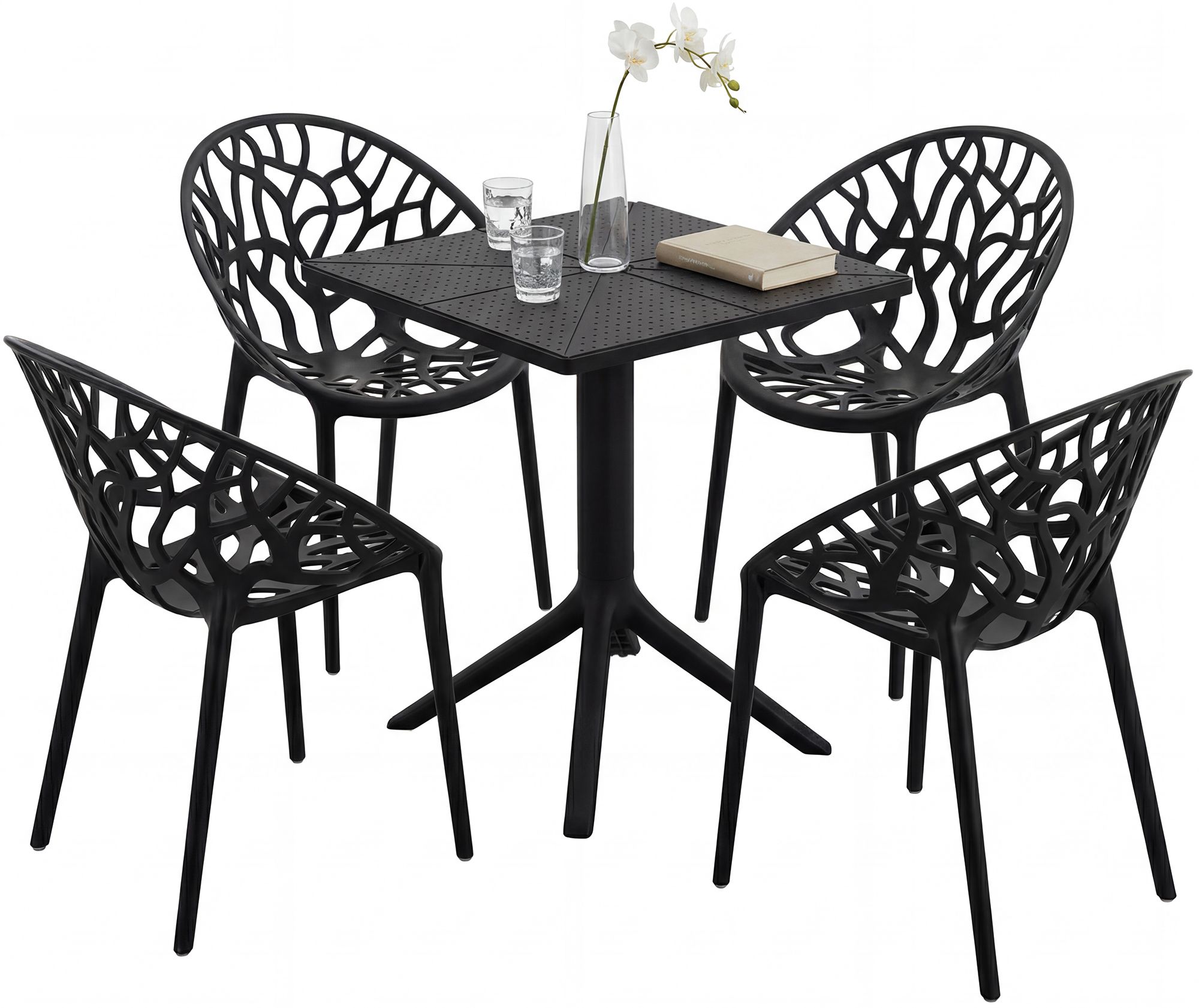 Gartenmöbel-Set Neriva mit 4 Stühlen, schwarz