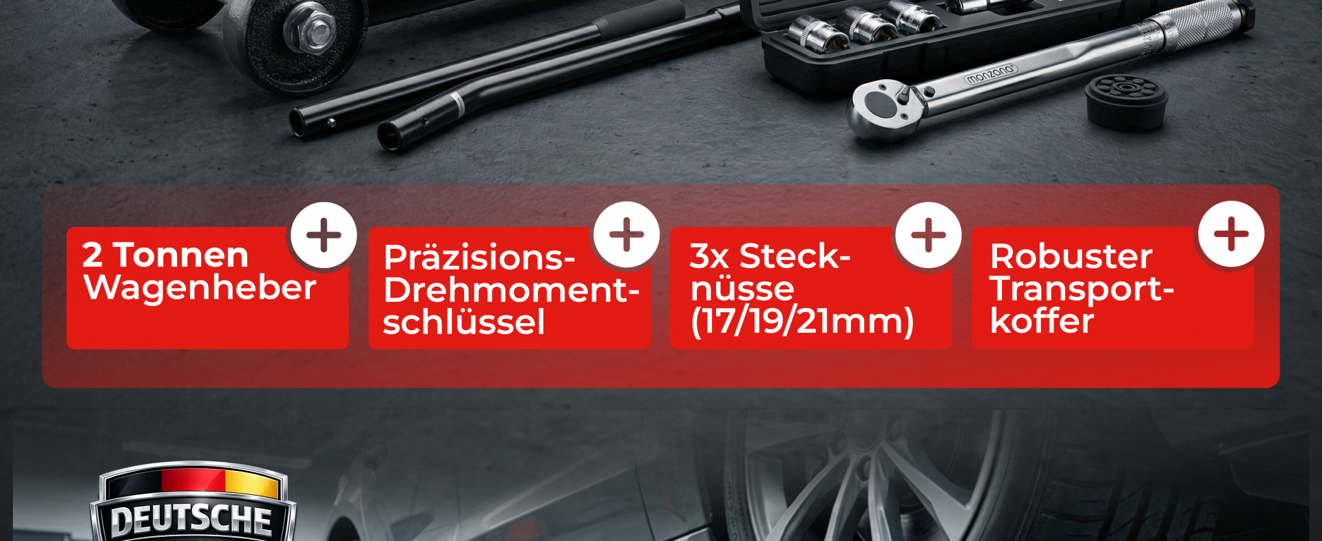 Wagenheber 2t 135-330mm + Drehmomentschlüssel 6-tlg