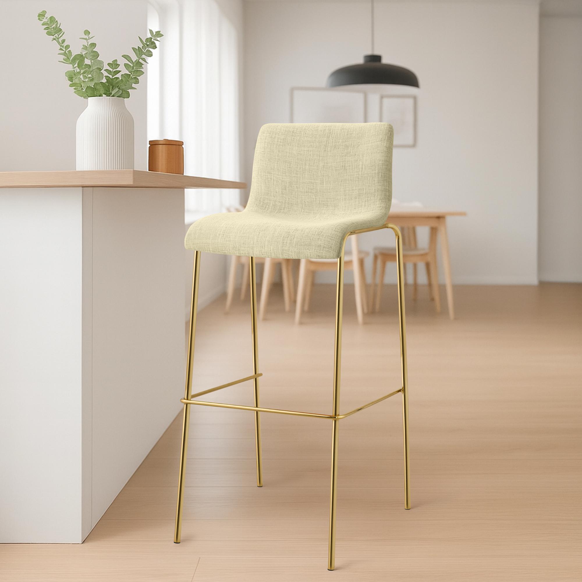 2er Set Barhocker Hoover Stoff 4-Fuß Gold, creme