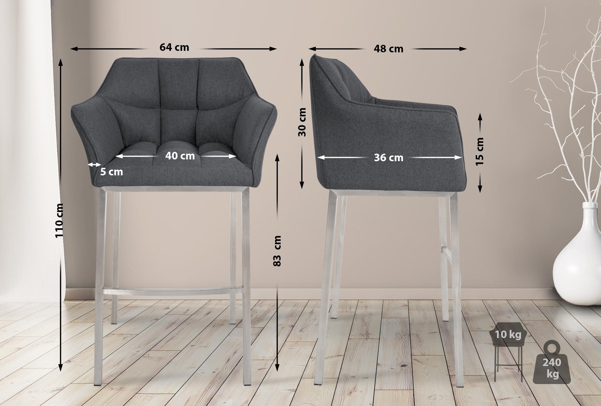 Barhocker Damaso E Filz mit 4-Fuß Gestell, grau