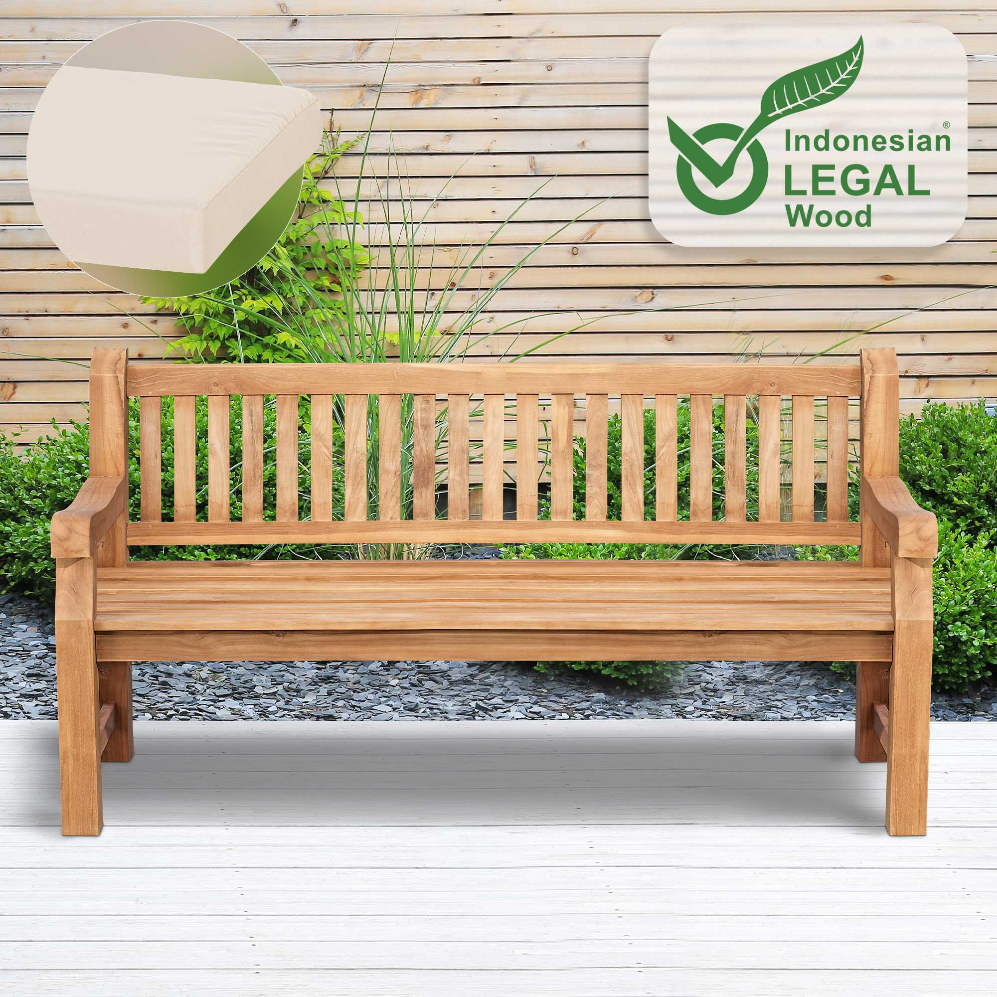 Teakbank Daxon mit Sitzkissen 180 cm, creme