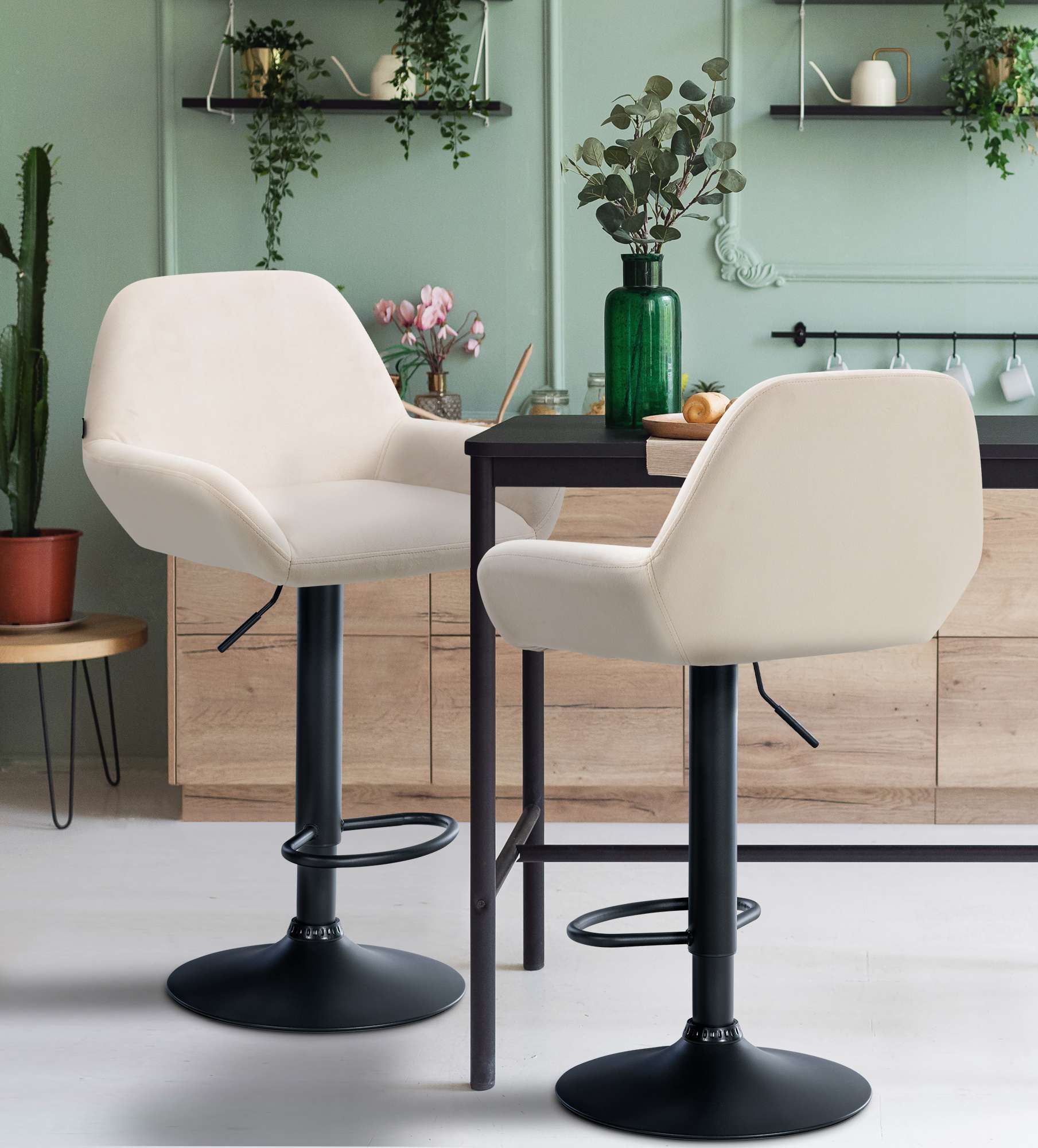 2er Set Barhocker Braga Samt schwarz, creme