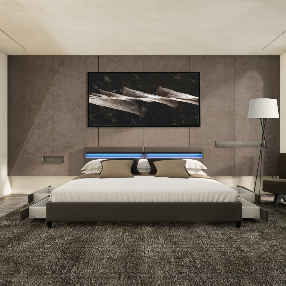 LED Bett mit Schubladen NUBE - 200 x 200 cm ohne Matratze Dunkelgrau