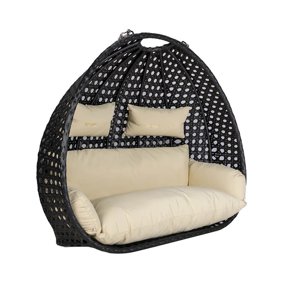 Polyrattan Hängesessel TWIN DELUXE - Schwarz/Creme für 2 Personen