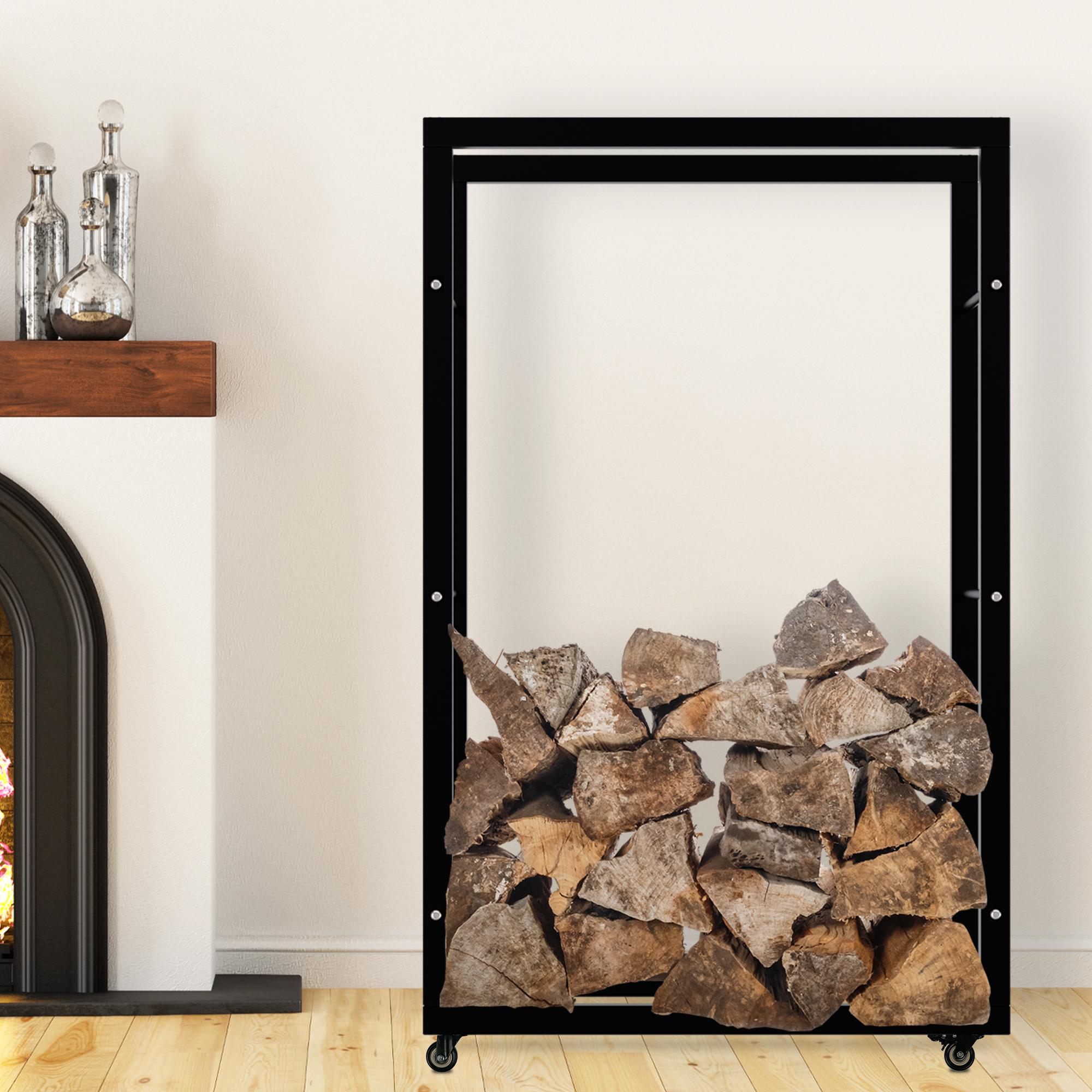 Kaminholzständer Keri mit Rollen 25x80x125, schwarz