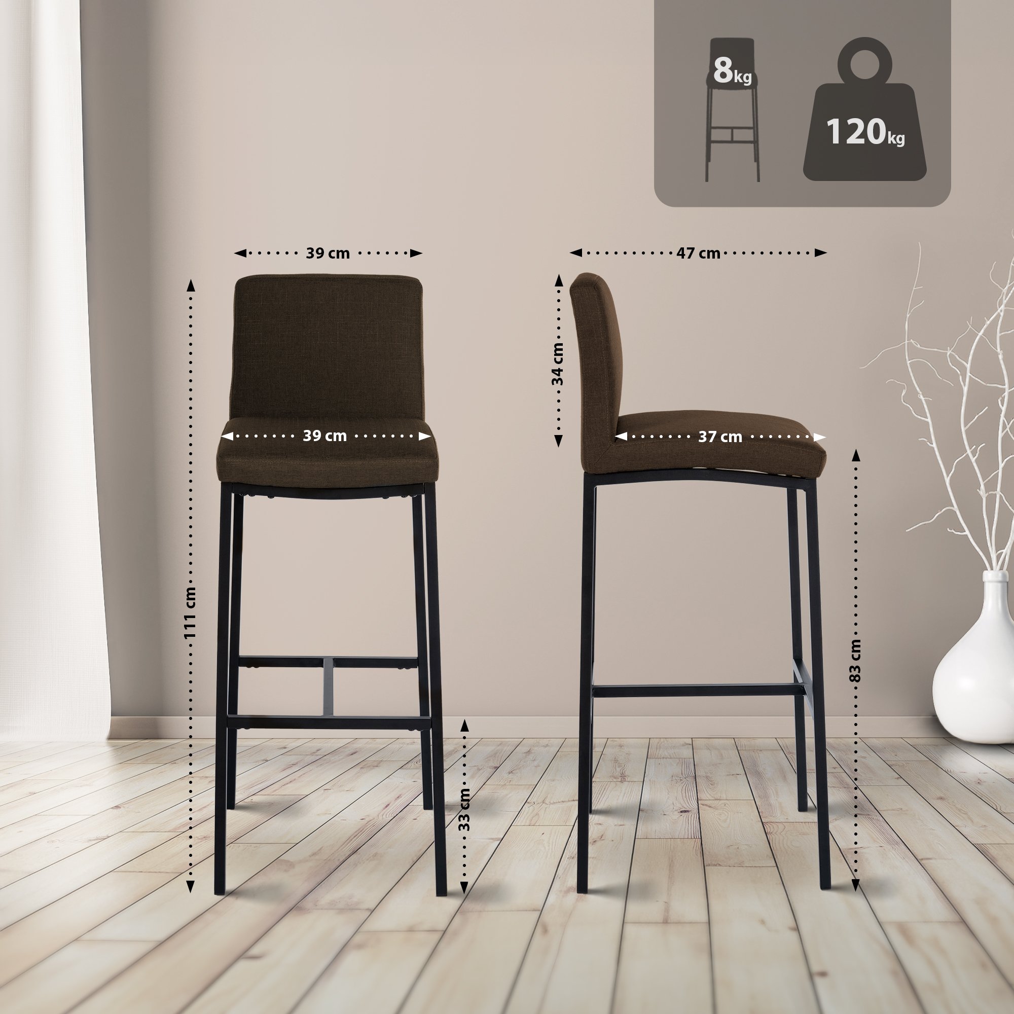 2er Set Barhocker Freeport Stoff B, braun