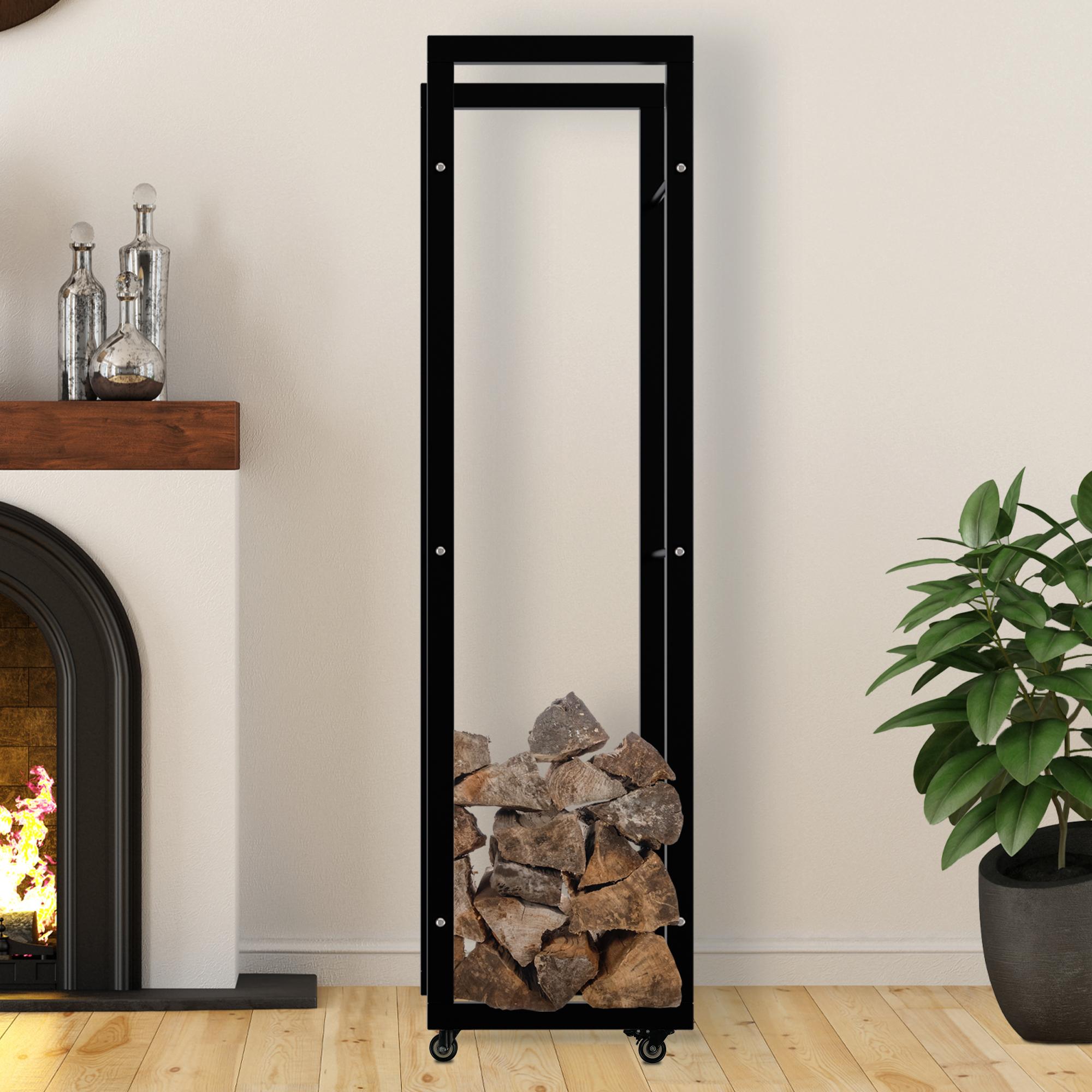 Kaminholzständer Keri mit Rollen 25x40x150, schwarz