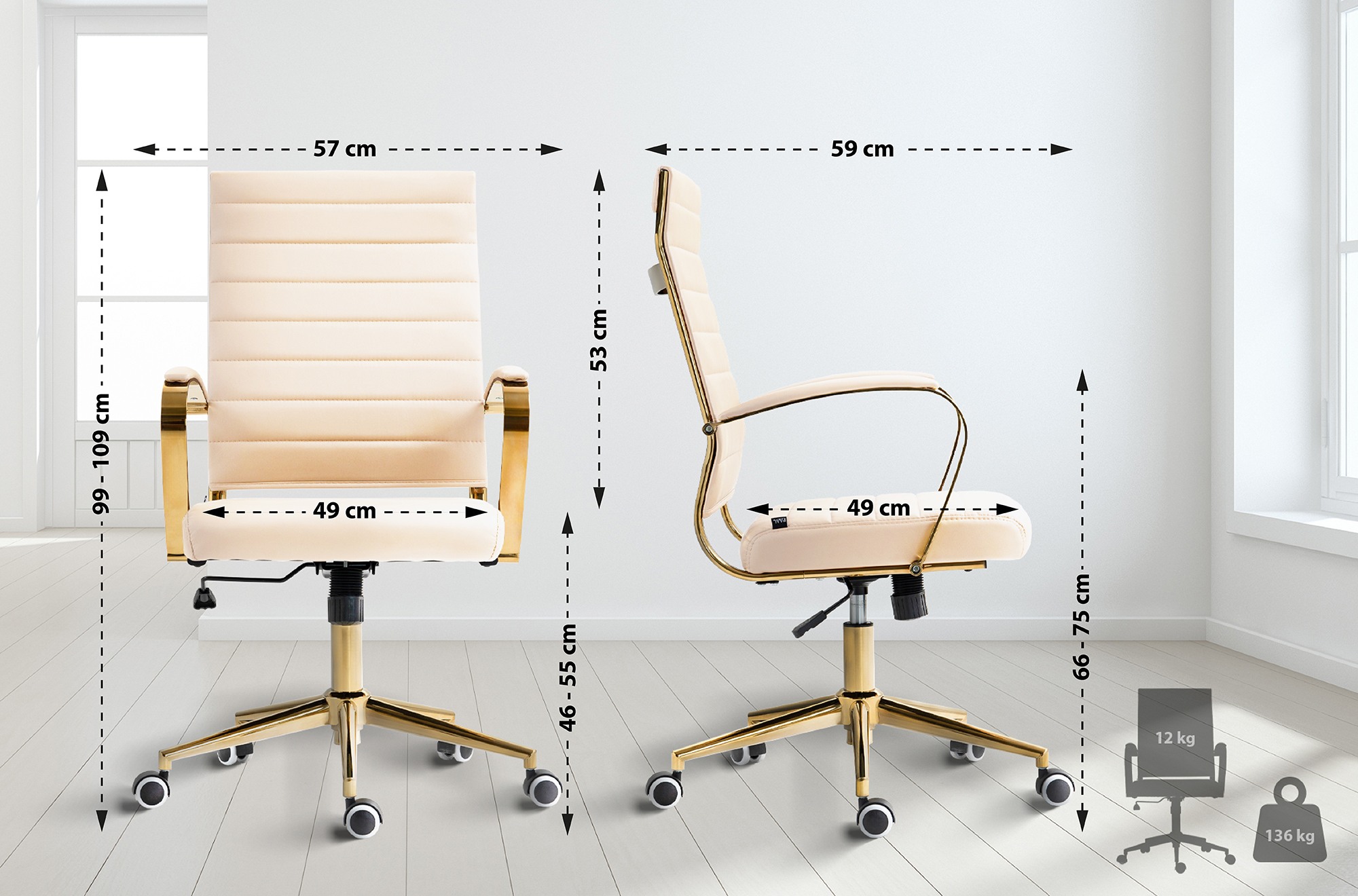 Bürostuhl Havanna Kunstleder, creme