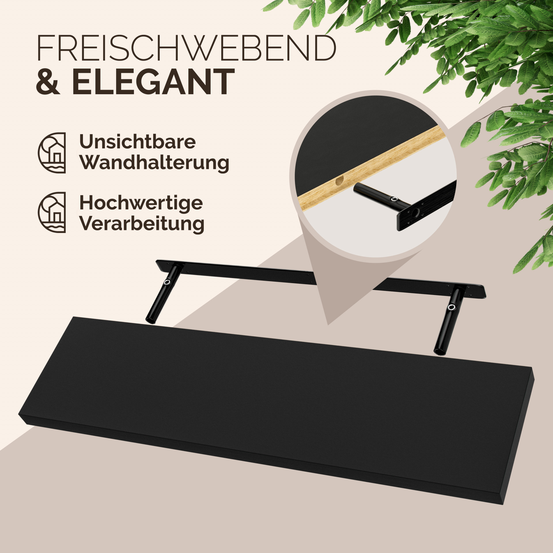Wandregal Schweberegal 90cm Schwarz + Halterung