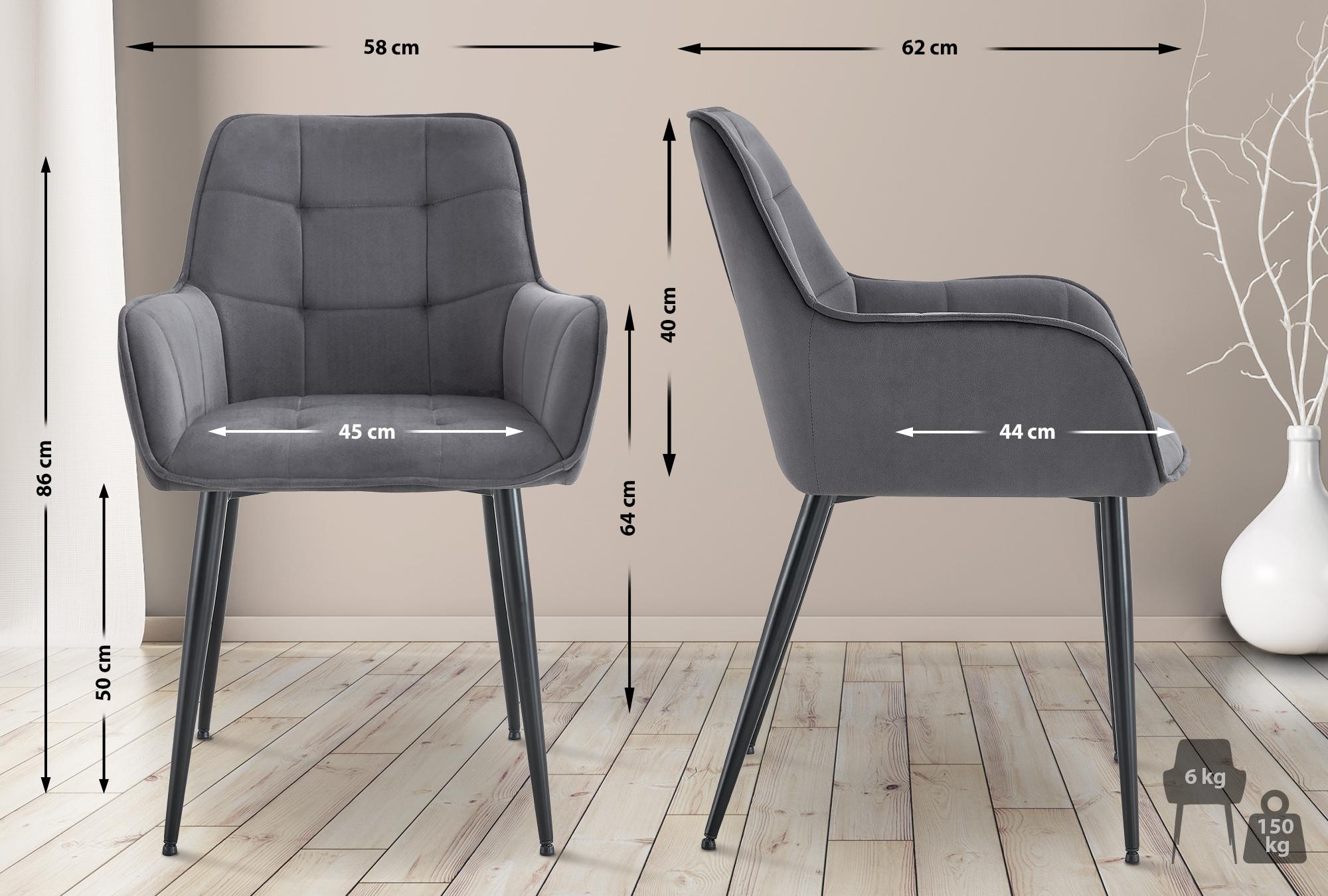 2er Set Esszimmerstuhl Ferndale Samt, dunkelgrau