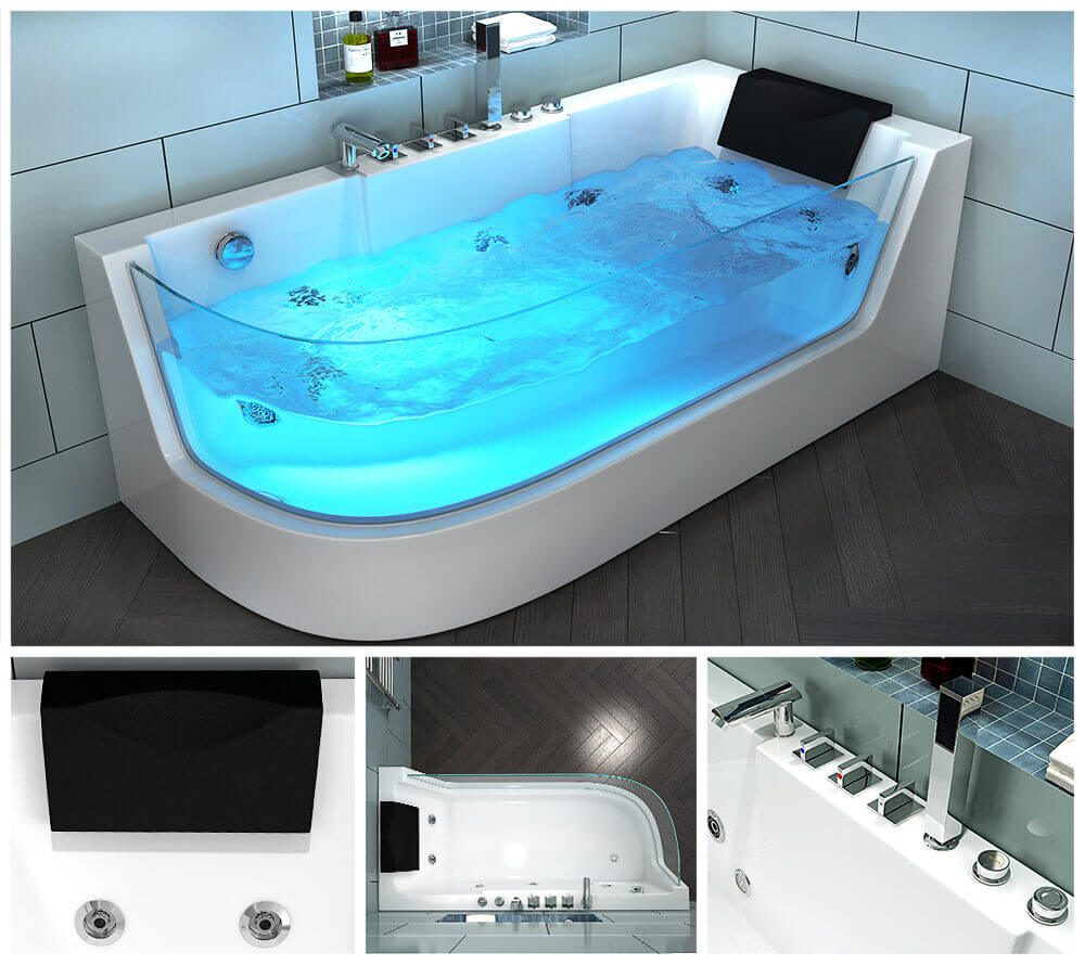 Whirlpool Badewanne mit Lichttherapie CARICA - 170 x 80 cm Links