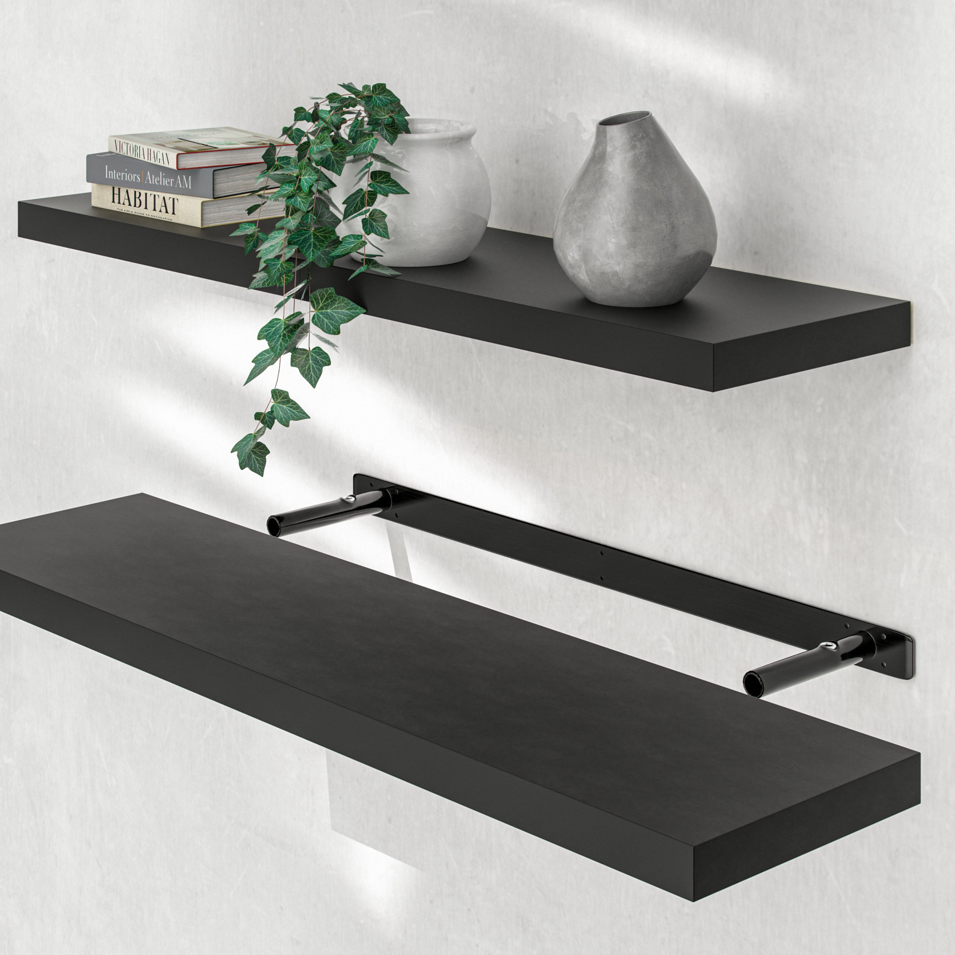 Wandregal Schweberegal 90cm Schwarz + Halterung
