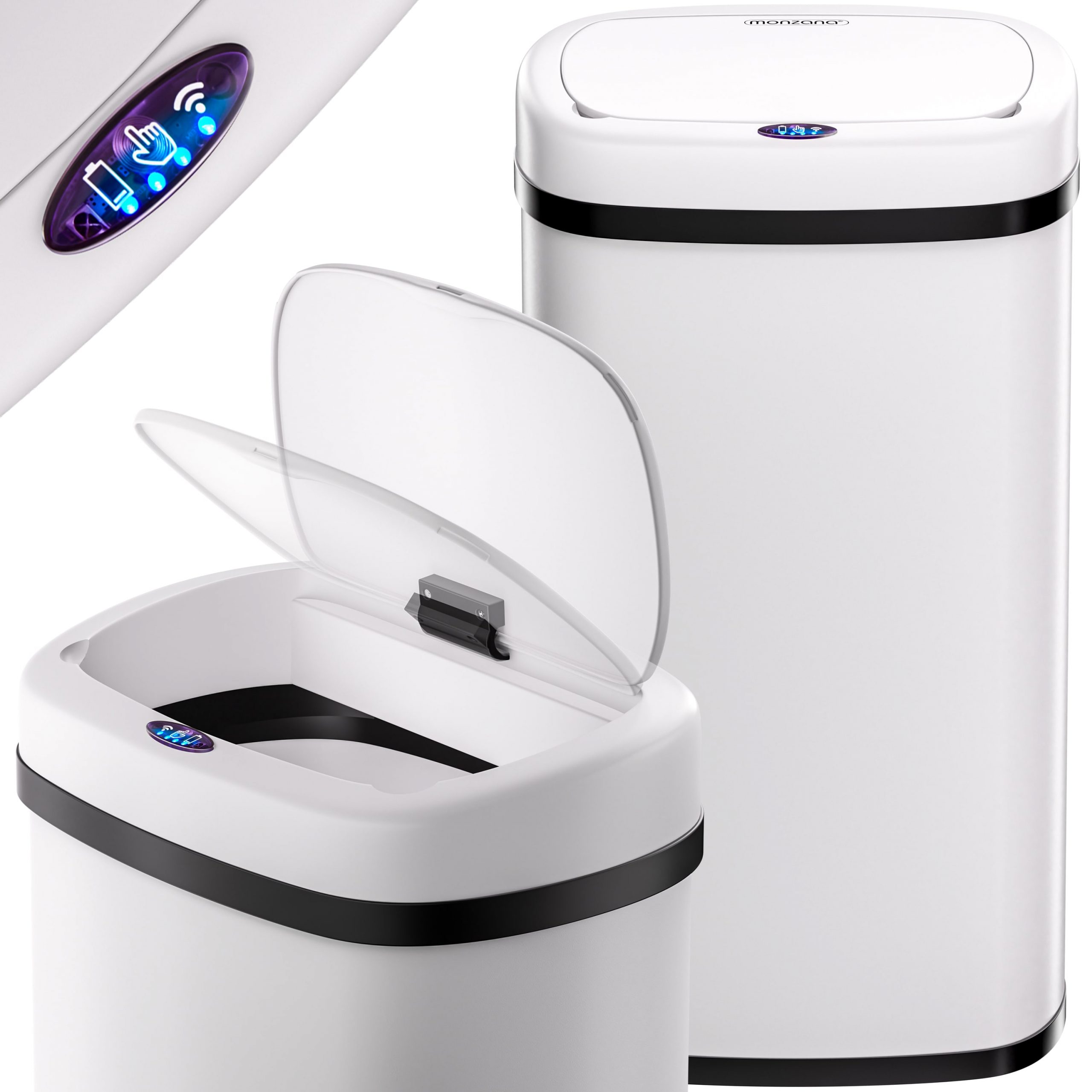 Sensor Mülleimer Edelstahl Weiß/Creme 58L