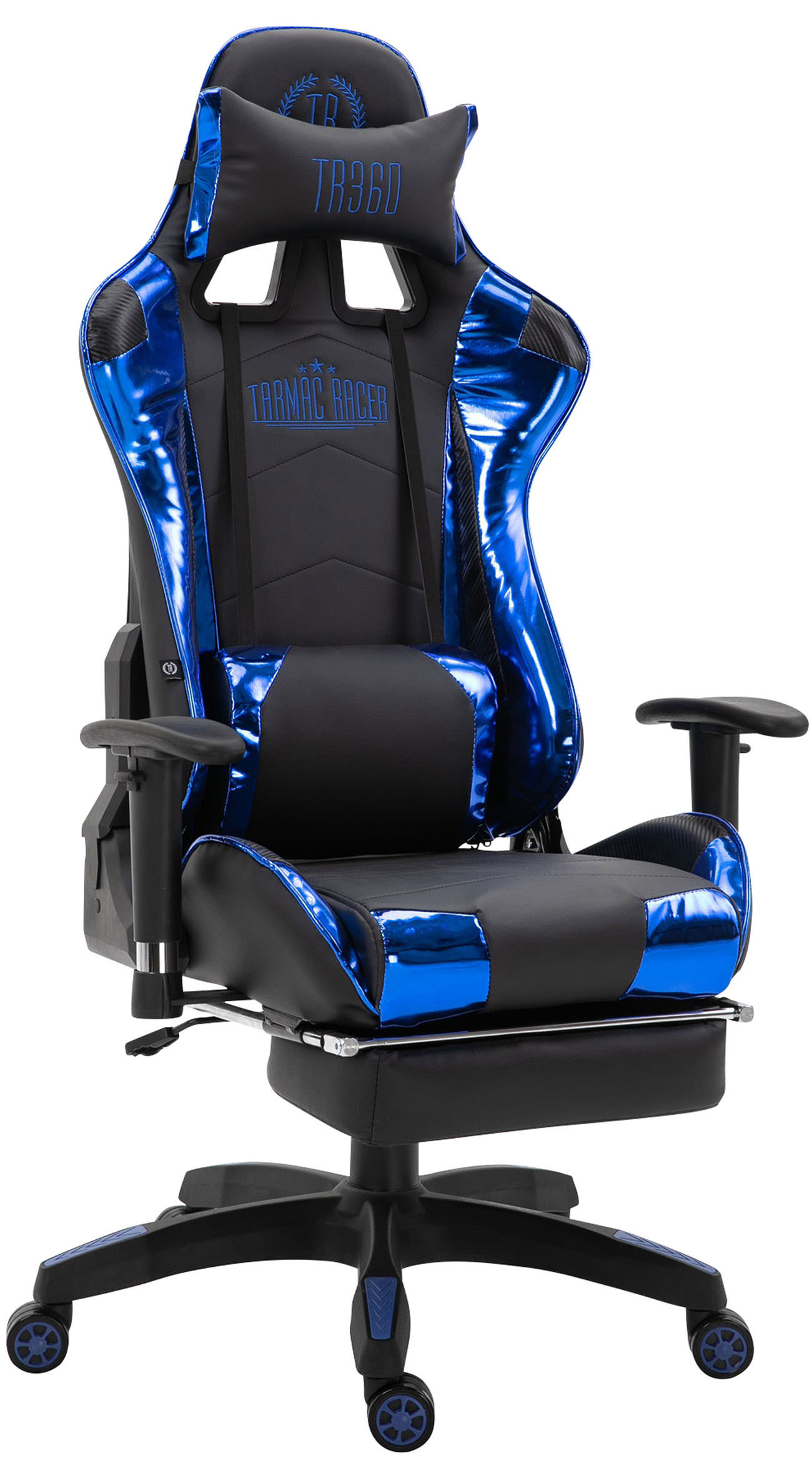 Racing Bürostuhl Turbo mit Fußablage glanz, schwarz/blau