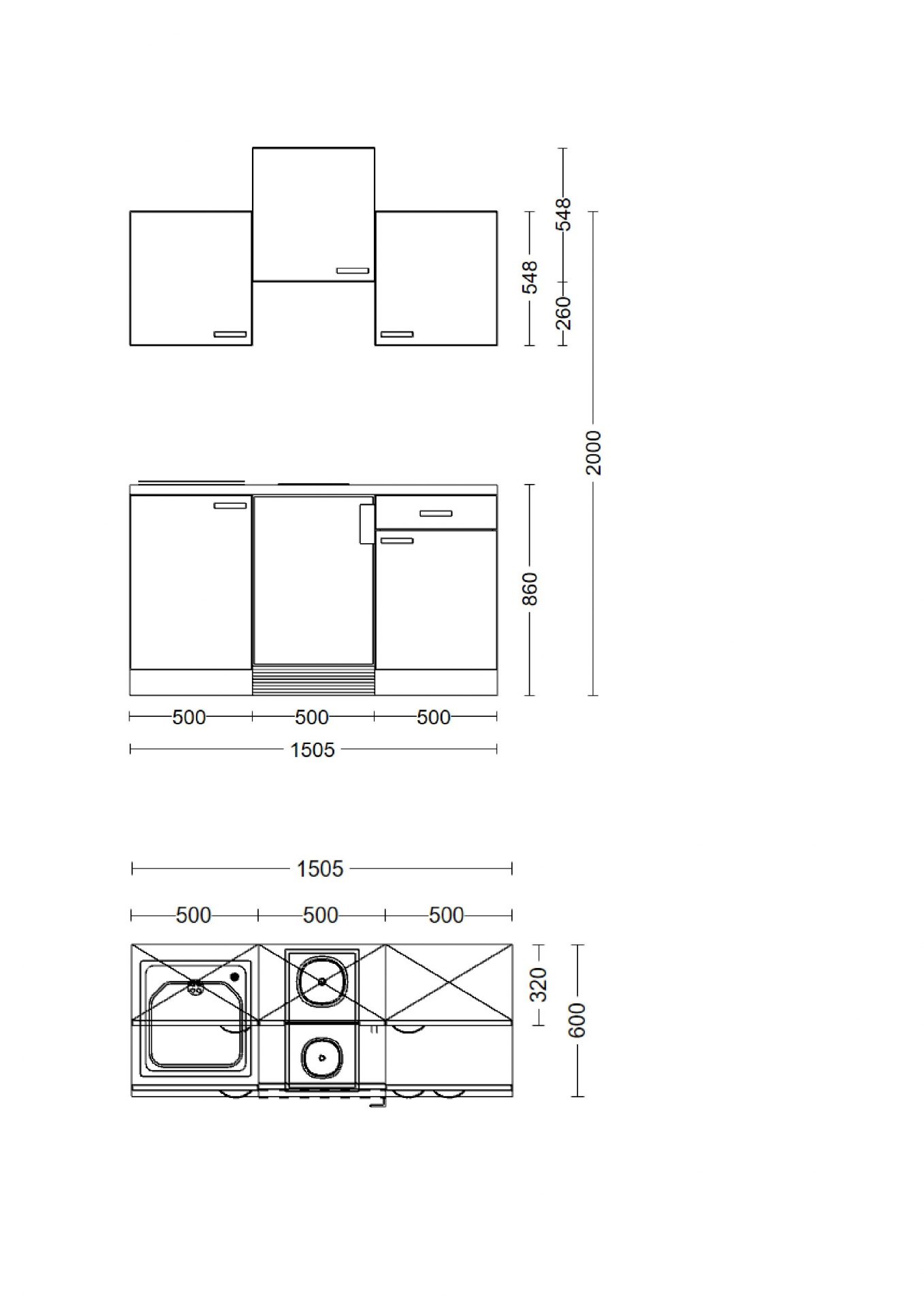 Singleküche VITA 150 cm mit E-Geräten